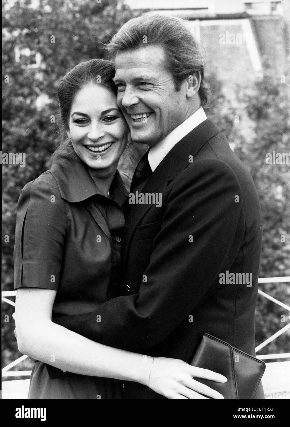 Oct 31, 1979; London, England, UK; Actor ROGER MOORE aka James Bond 007 and leading lady BARBARA KELLERMANN in the film,'The Stock Photo