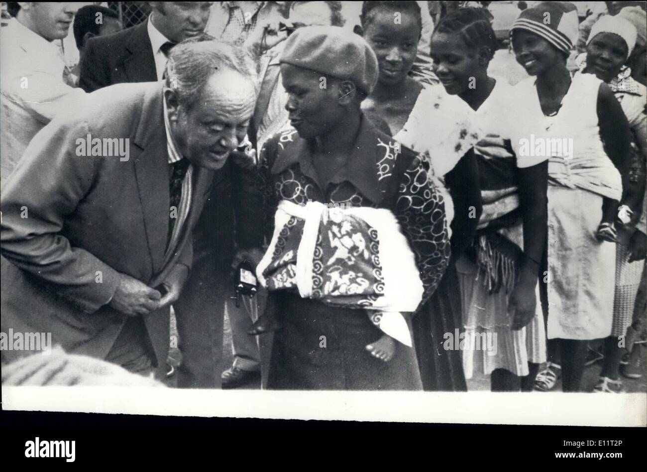 Feb. 02, 1980 - Governor Lord Soames meets black voters: Lord Soames, the Governoe, seen talking to a woman waiting outside a polling booth during his visit to one of the African townships near Salisbury yesterday which was the first day of the three day voting for the black Rhodesians. The result of the election will be announced next Tuesday. Stock Photo