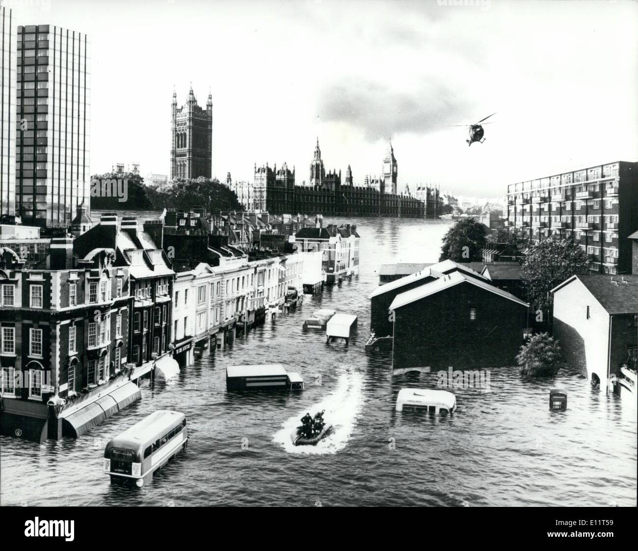 Nov. 11, 1979 - London Flood Warning: An Impression of What London would look like if the River Thames overflowed. a Major publicitly campaign costing &pound;100,000 is being launched by the Greater London Council tis week to warn Londoners about the danger of the Thames flooding. Stock Photo