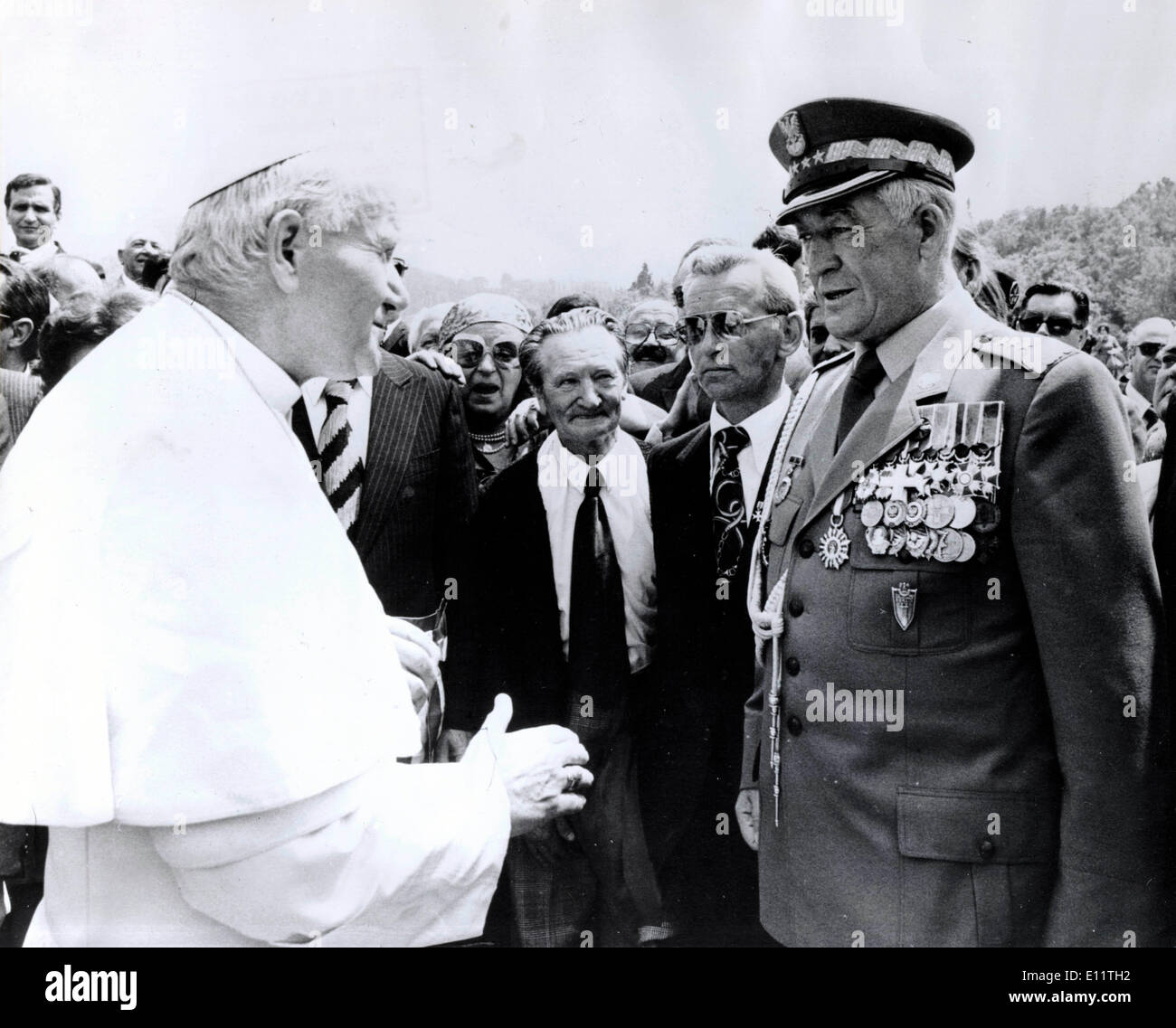 Mar 13, 1980; Rome, ITALY; POPE JOHN PAUL II makes a pilgrimage to Monte Cassino. He talks to STEFAN SOBONIEWSKY. (Credit Stock Photo