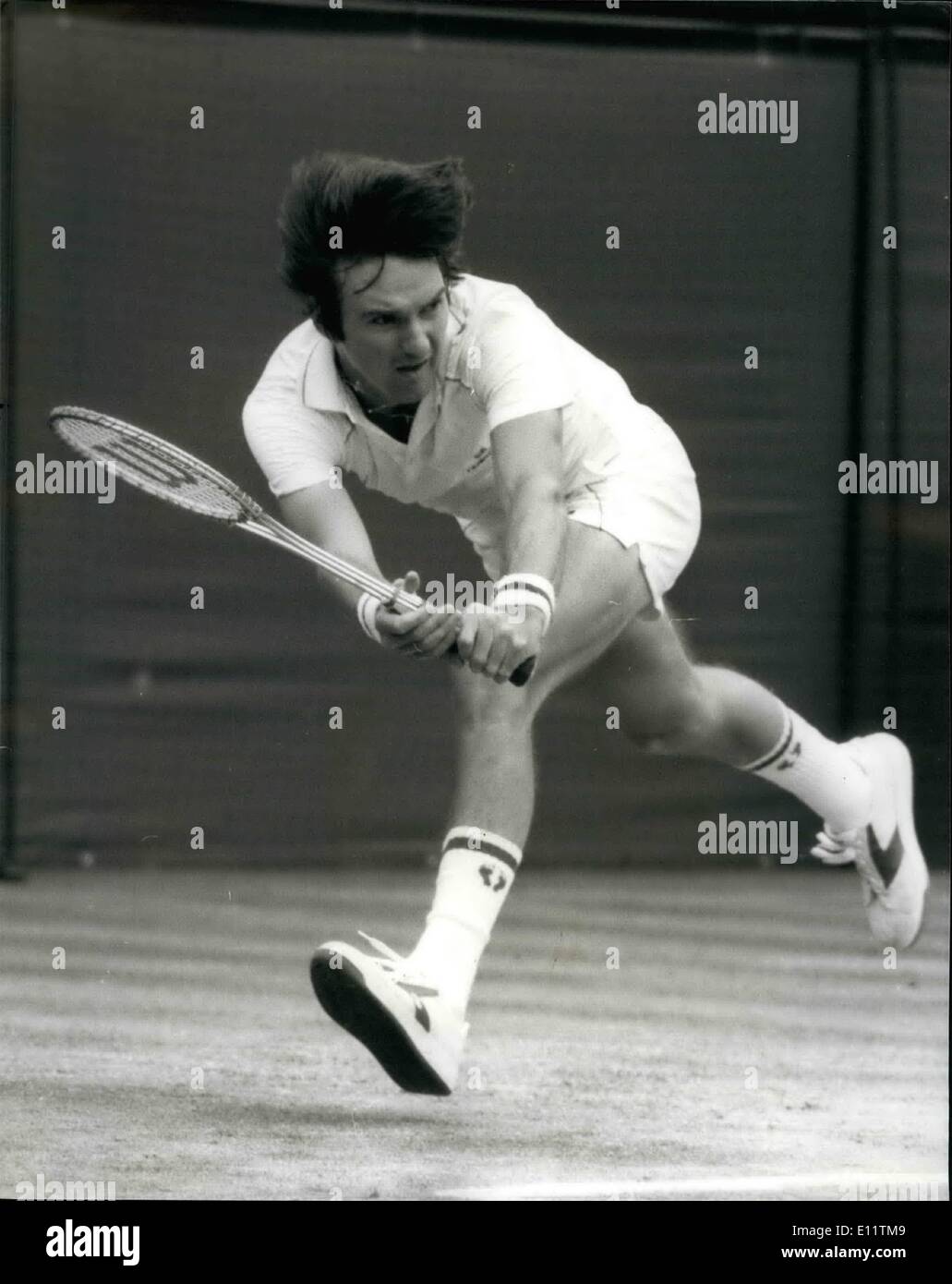 Jul. 07, 1980 - McEnroe Beats conners to reach the final : In the Men's Semi-final on the center court at Wimbledon today john McEnroe beat his fellow American Jimmy Conners in four sets to reach the final in which he plays Bjorn Borg. Photo shows Jimmy conners seen in action during his match against McEnroe. Stock Photo
