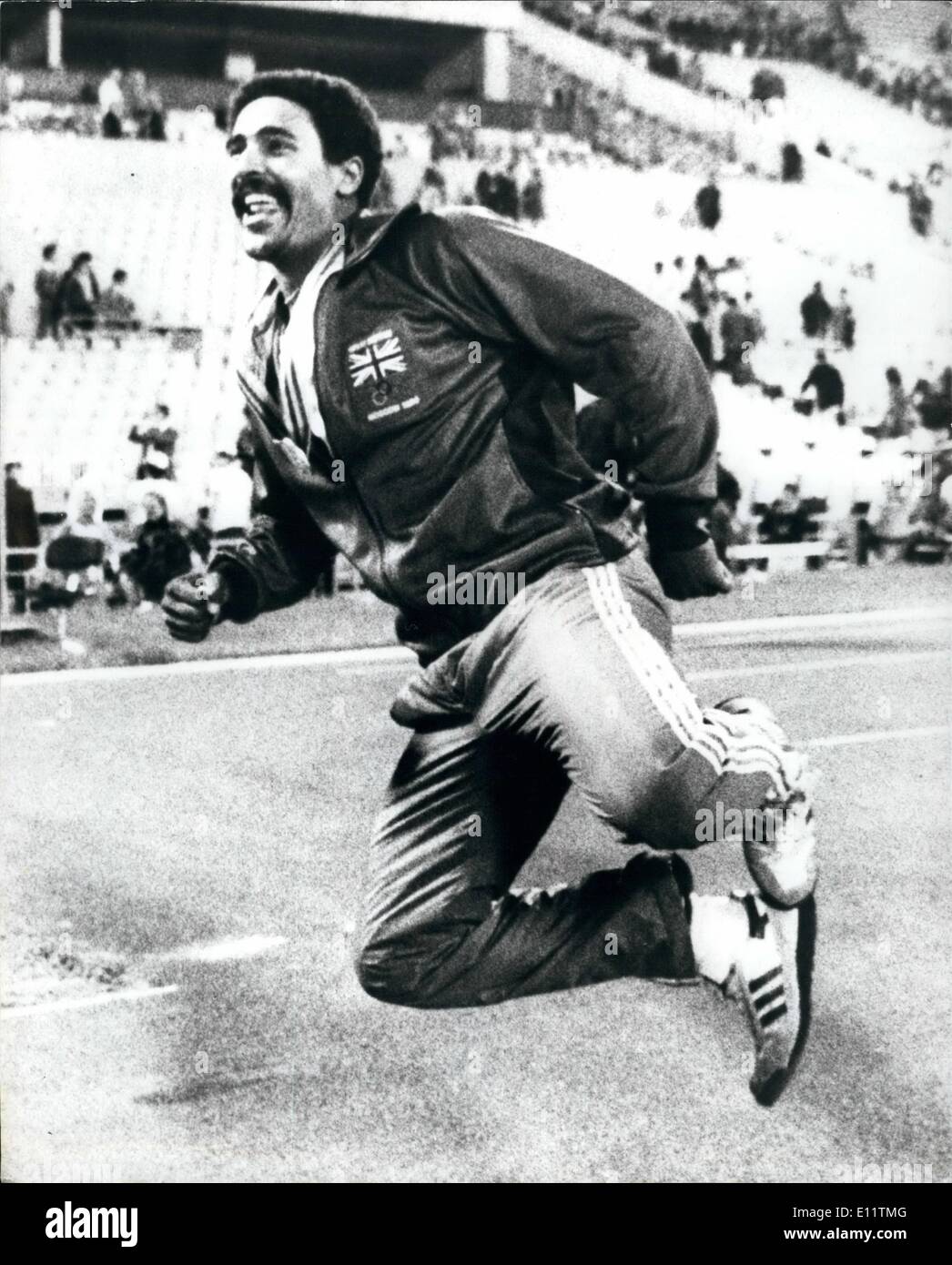 Jul. 07, 1980 - Moscow Olympics Britain's Daley Thompson Wins The Gold In The Decathlon. Photo shows Daley Thompson dancing for Stock Photo