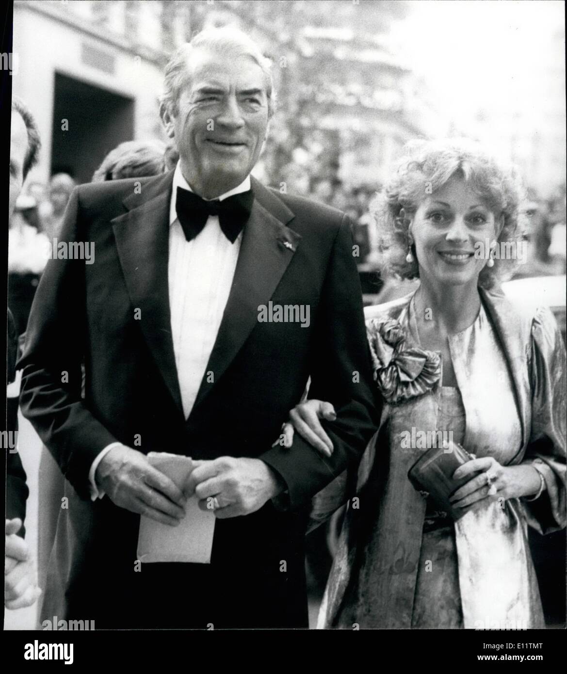 Jul. 07, 1980 - ''The sea wolf'' Premiere at the Liecester Square Theatre.: The Royal Premiere of the film ''The Sea Wolf'' staring Gregory Peck, Roger Moore, Barbara Kellerman, was held in the presents of the Duke and Duches of Kent last night. Photo shows Gregory Peck seen arriving with his wife for the premiere. Stock Photo