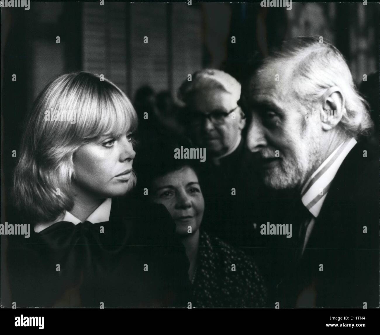 Jul. 07, 1980 - PETER SELLERS FUNERAL: Peter Sellers, 54, who died on Thursday aftercaheart attack, was cremated at Golders Green, North London, yesterday. Hundreds of his fans, stars and celebrities attended the service. PHOTO SHOWS Former wife, Britt Ekland seen leaving after the service with Sellers' great friend Spike Milligan. Stock Photo