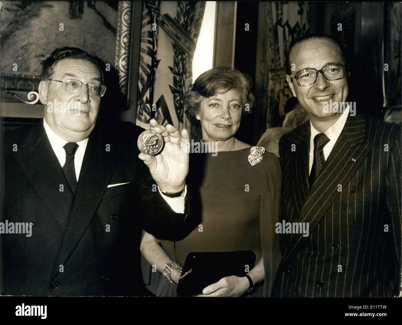 Apr. 03, 1980 - Jacques Chirac gave Zitrone the medal at the Paris courthouse. ESS. Stock Photo