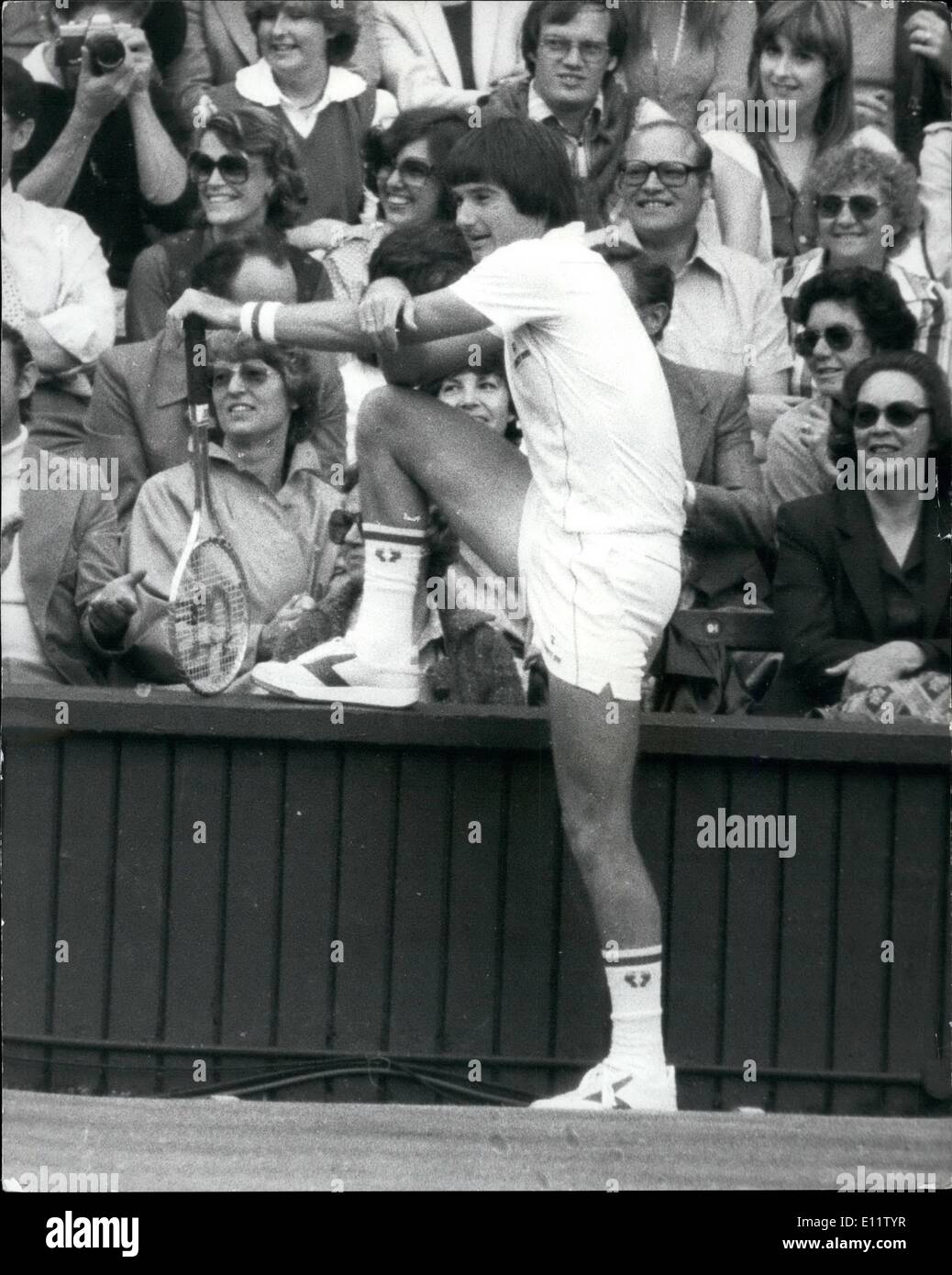 Jul. 07, 1980 - McEnroe Blows HIS tOP ''Superbrat'' John McEnroe was up to his old tricks during his semi-final match against Jimmer Conners on the centre court at Wimbledon today, when he got into an argument with the umpire over a disputed point. McEnroe won the match. Stock Photo