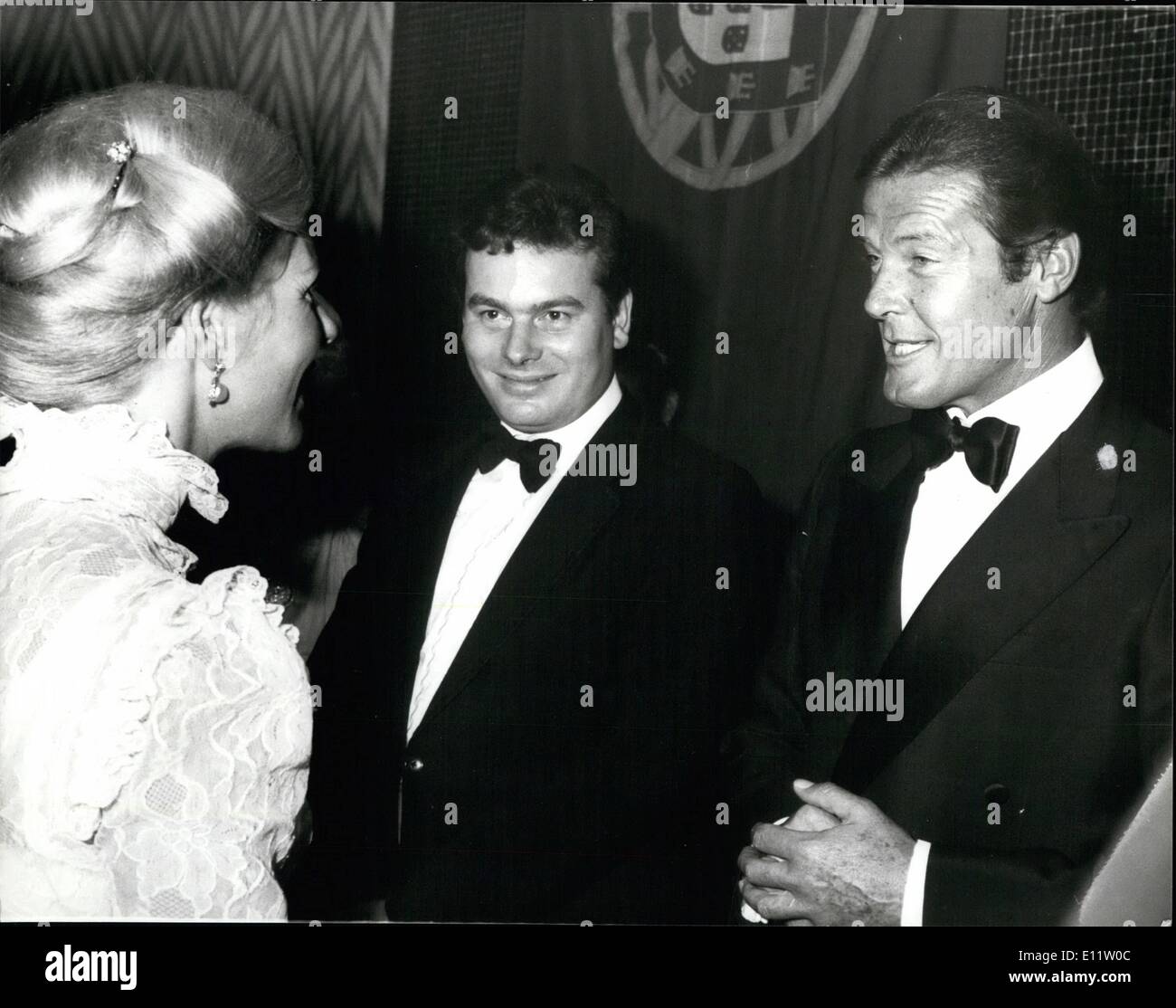 Jul. 07, 1980 - ''The sea Wolf'' Premiere at the Liecester Square Theater: The royal premiere of the film ''The sea wolf'' staring Gregory Peok, Roger Moore, Barbara kellerman, was held in presentation of the duke and duchess of Kent last night. Photo shows Roger moore seen talking with the Duchess of Kent at the Laicester Square theatre. Stock Photo