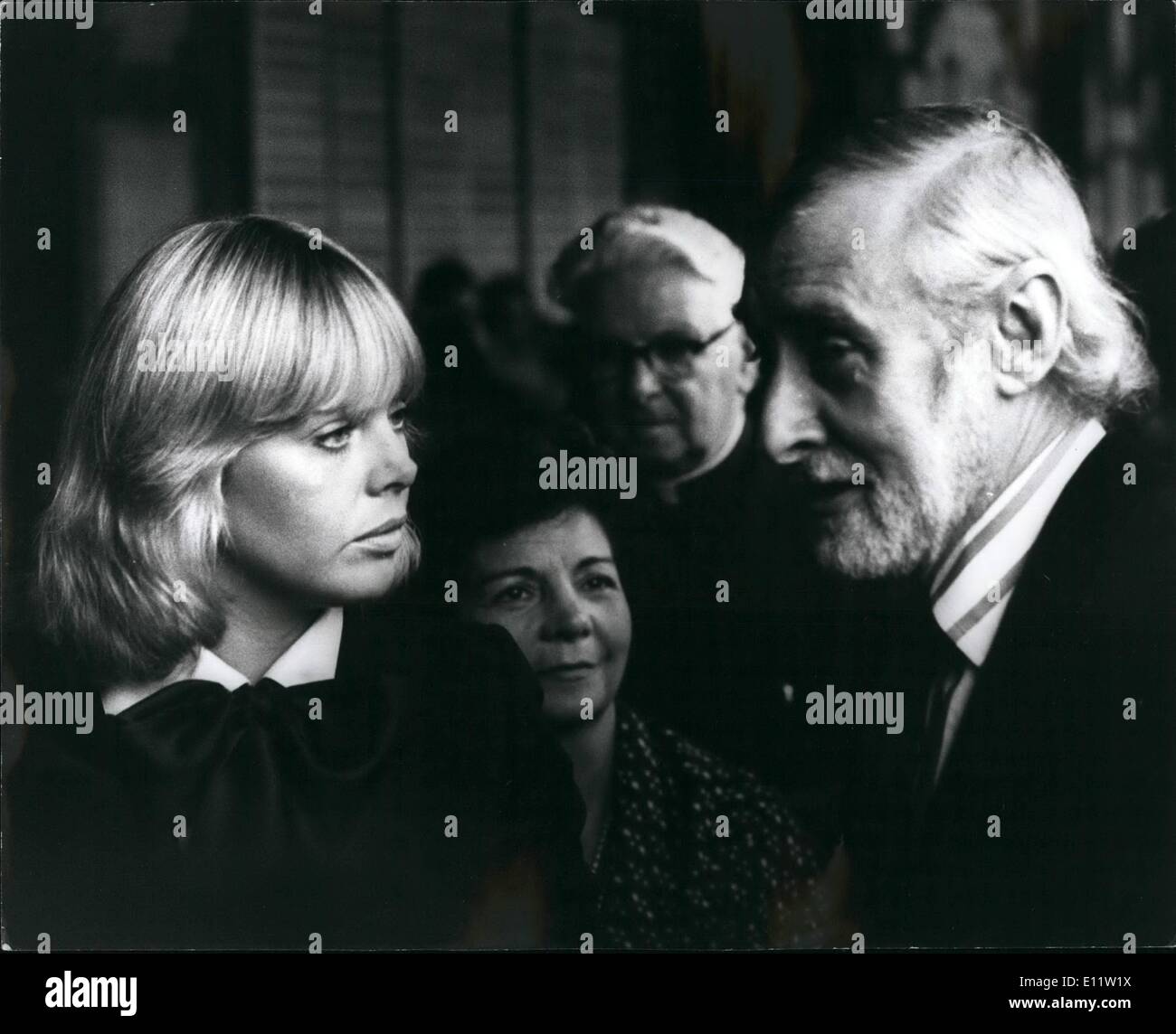 Jul. 27, 1980 - PETER SELLERS FUNERAL: Peter Sellers, 54, who died on Thursday aftercaheart attack, was cremated at Golders Green, North London, Yesterday, Hundreds of his fans, stars and celebrities attended the service. Photo shows Former wife, Britt Ekland seen leaving after the service with Sellers' great friend Spike Milligan. Stock Photo