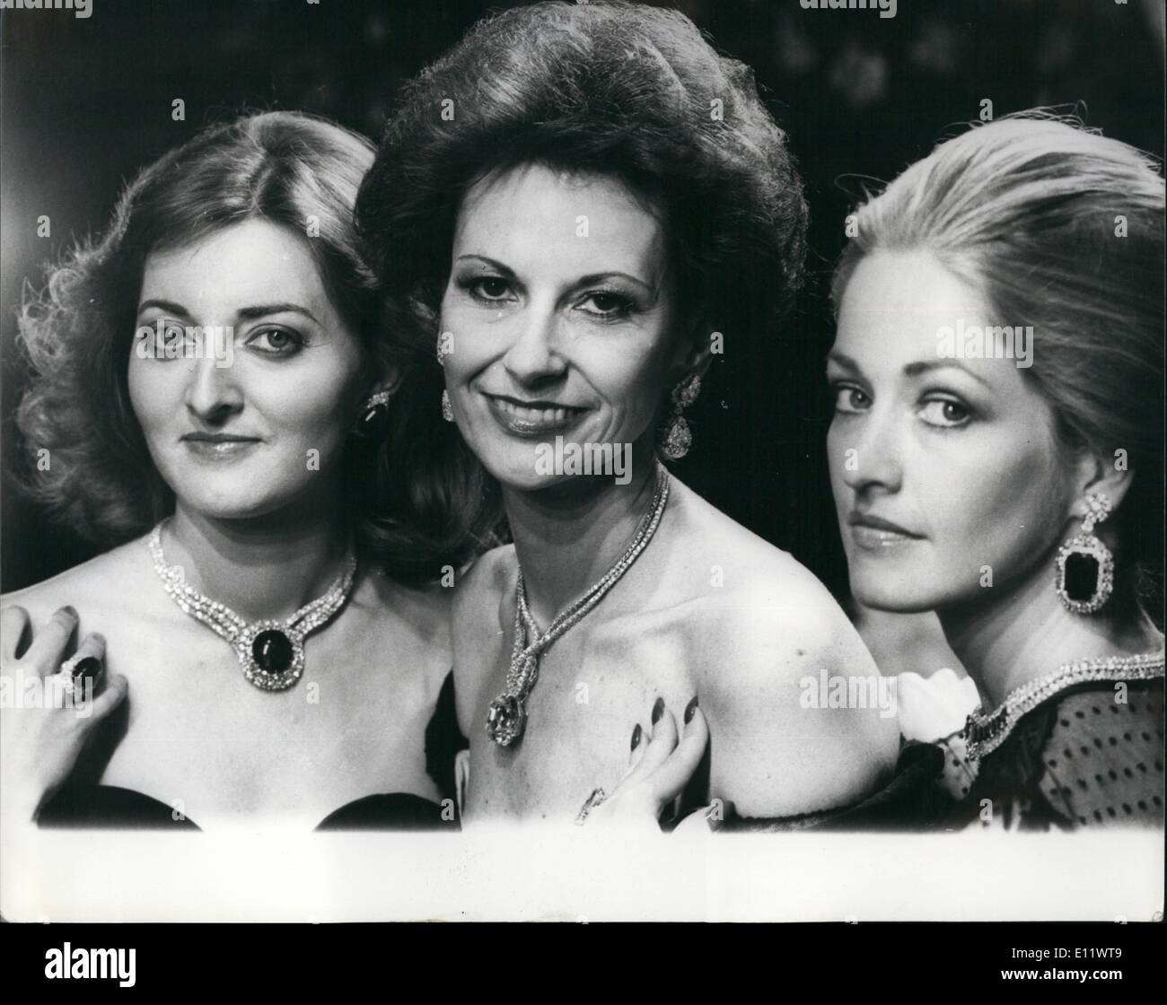 Jun. 06, 1980 - FAMILY MODEL FOR Mountbatten TRUST GALA. Lady Romsey whose husband is the heir to the Mountbatten tittle: Lord Mountbatten's grand - daughter, Lady Joanna Knatchbull, and his niece by marriage, the Marchioness of Milford Haren, modeled some of the most important pieces in the 5 million 1980 house of Gerard collection to be shown at the Charity Gala in aid of the Mountbatten Memorial trust, at Annabel's club, Hay's Mews, London, this evening, and also tomorrow ad Wednesday. The Gala which is a sell-out should raise nearly 0,000 Stock Photo