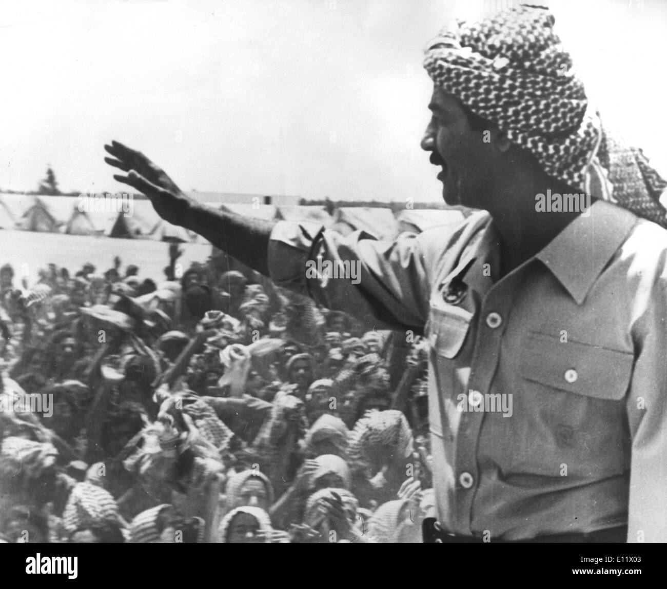 Iraq Leader SADDAM HUSSEIN addressing members of his armed forces shortly before the Invasion of Iran Stock Photo