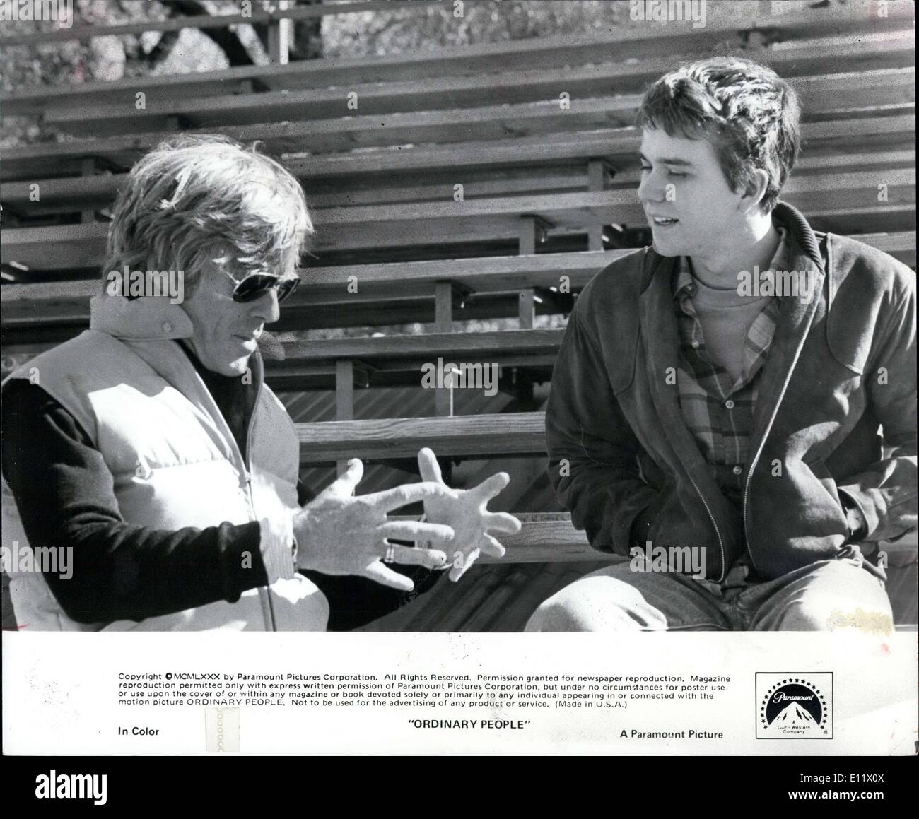 Oct. 05, 1980 - Robert Redford's directorial debut, ''Ordinary People'', should touch the movie audience's desire for ''entertainment''. He is shown here with Timothy Hutton. Stock Photo