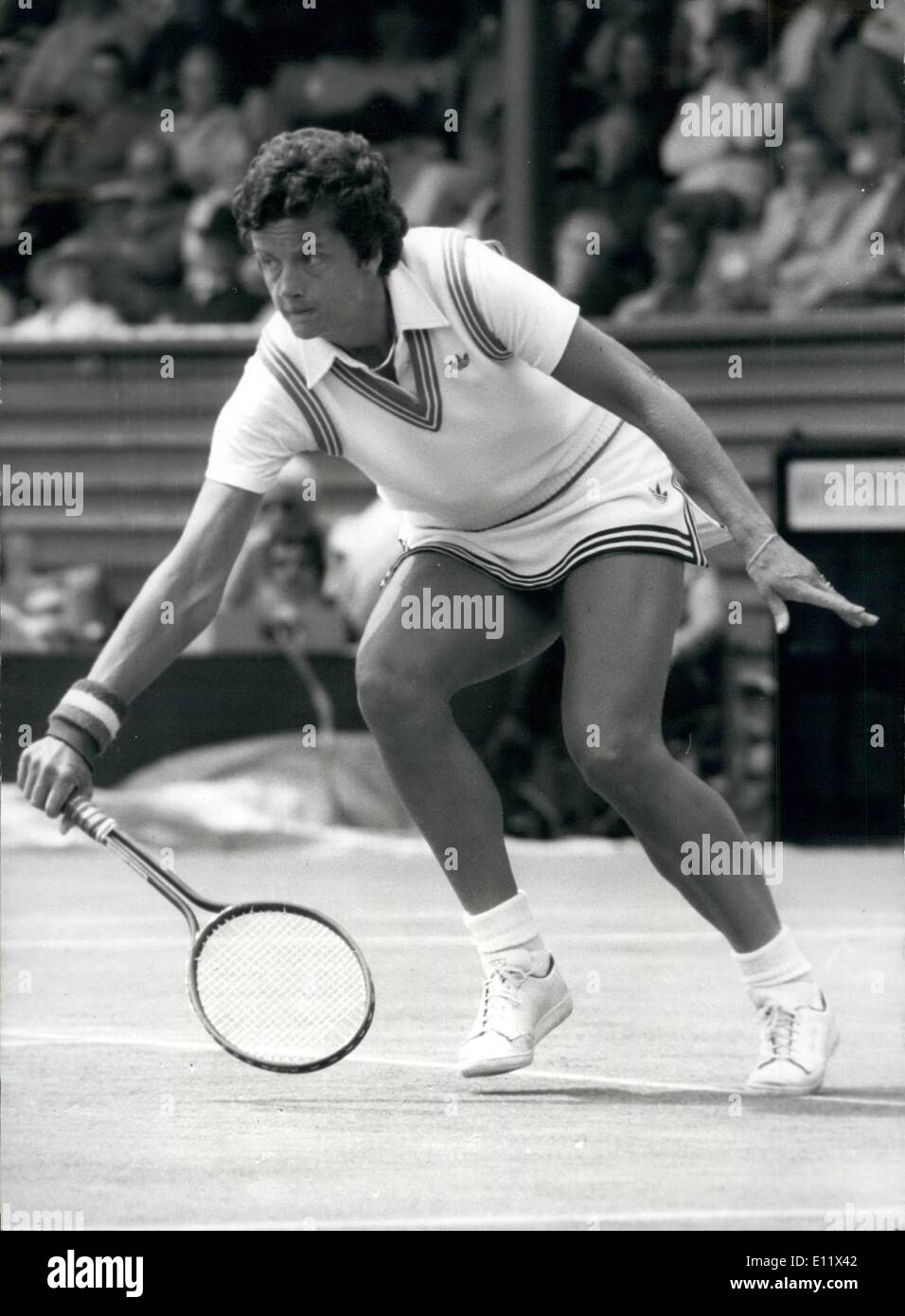 Jun. 19, 1980 - June 19th 1980 Betty Stove beats Martina Navratilova. Betty Stove, the 34 year Dutch tennis star put out the world's no. 1 tennis player, Martina Navratilova in the first round of the BMW Championships at Eastbourne yesterday, 6-3,3-6,7-5. Photo Shows: Betty Stove in action against Martina Navratilova whom she beat at Eastbourne yesterday. Stock Photo