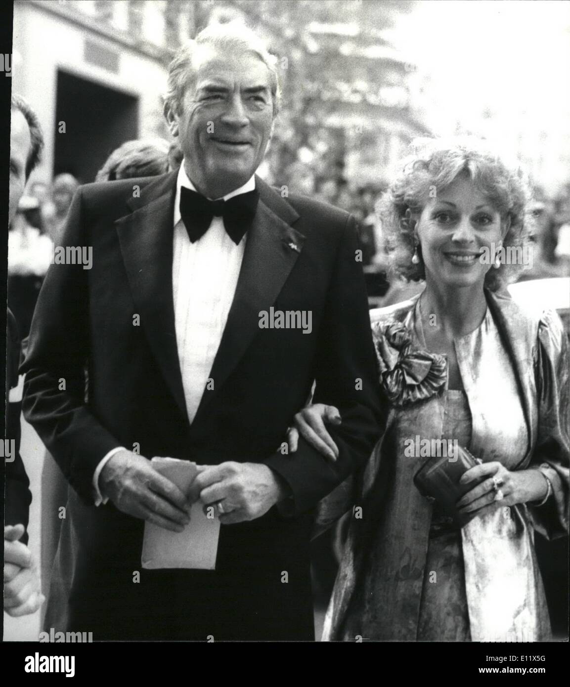 Jul. 04, 1980 - July 4th 1980 The Sea Wolf premiere at the Leicester Square Theatre. The Royal Premiere of the film The Sea Wolf starring Gregory Peck, Roger Moore, Barbara Kellerman, was held in the presence of the Duke and Duchess of Kent last night. Photo Shows: Gregory Peck seen arriving with his wife for the premiere. Stock Photo