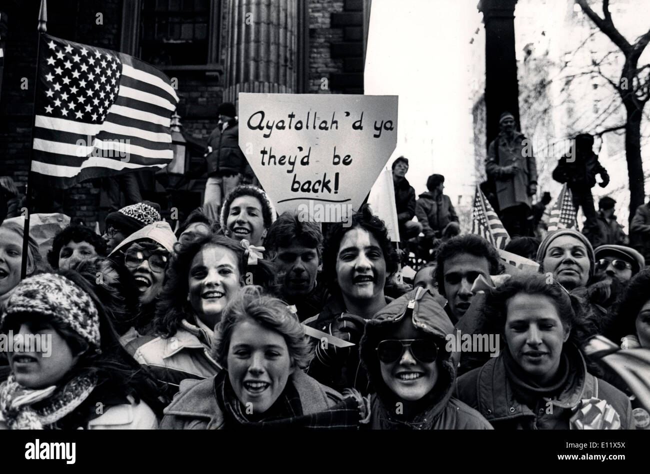 Students from New Jersey and New York celebrate the return of 52 hostages at the ticker tape parade IN NY Stock Photo