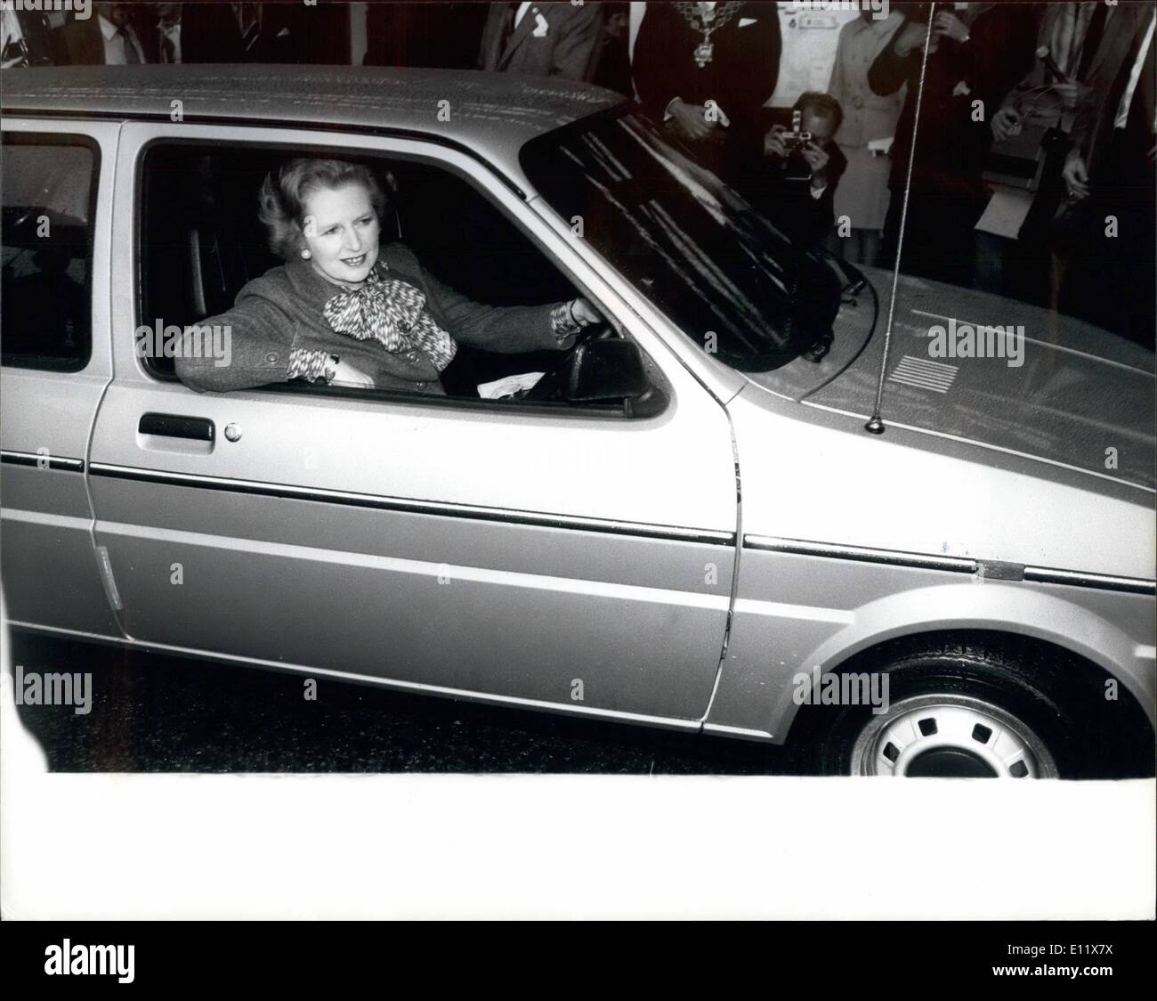 Oct. 10, 1980 - MRS THATCHER ARRIVES TO OPEN THE MOTOR SHOW IN A MINI METRO. PHOTO SHOWS: Mrs Thatcher seen as she arrives to open the 1980 International Motor Show in Birmingham in a Mini Metro. Stock Photo