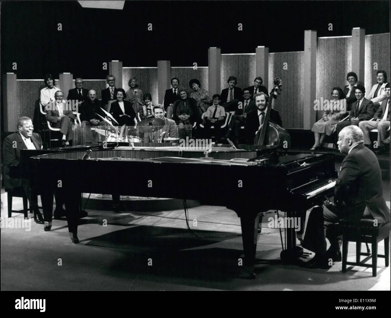 Oct. 10, 1980 - Oscar Peterson - Words And Music: Two musical giants of the jazz world meet to talk and make music together when Count Basie appears as one of Oscar Peterson's guests in the third programme of his series. Oscar Peterson (left) with Count Basie. Stock Photo