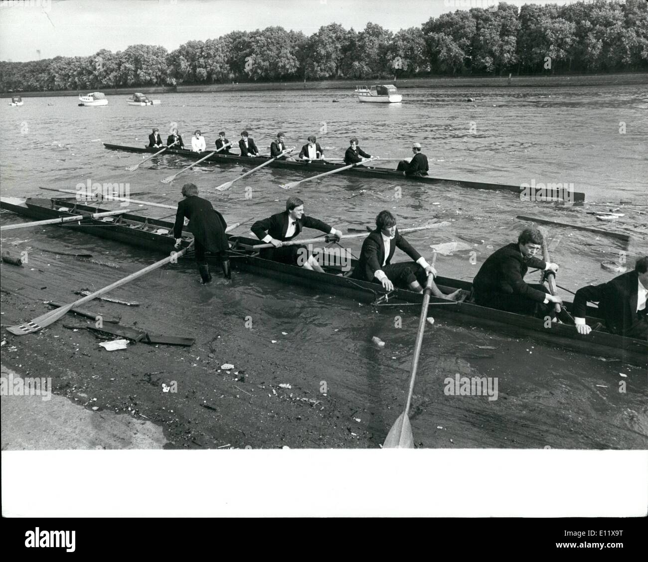 Oct. 10, 1980 - The young blades are at it again: Outside the London Rowing Club, on the Thames towpath at Payney, last Friday, Stock Photo