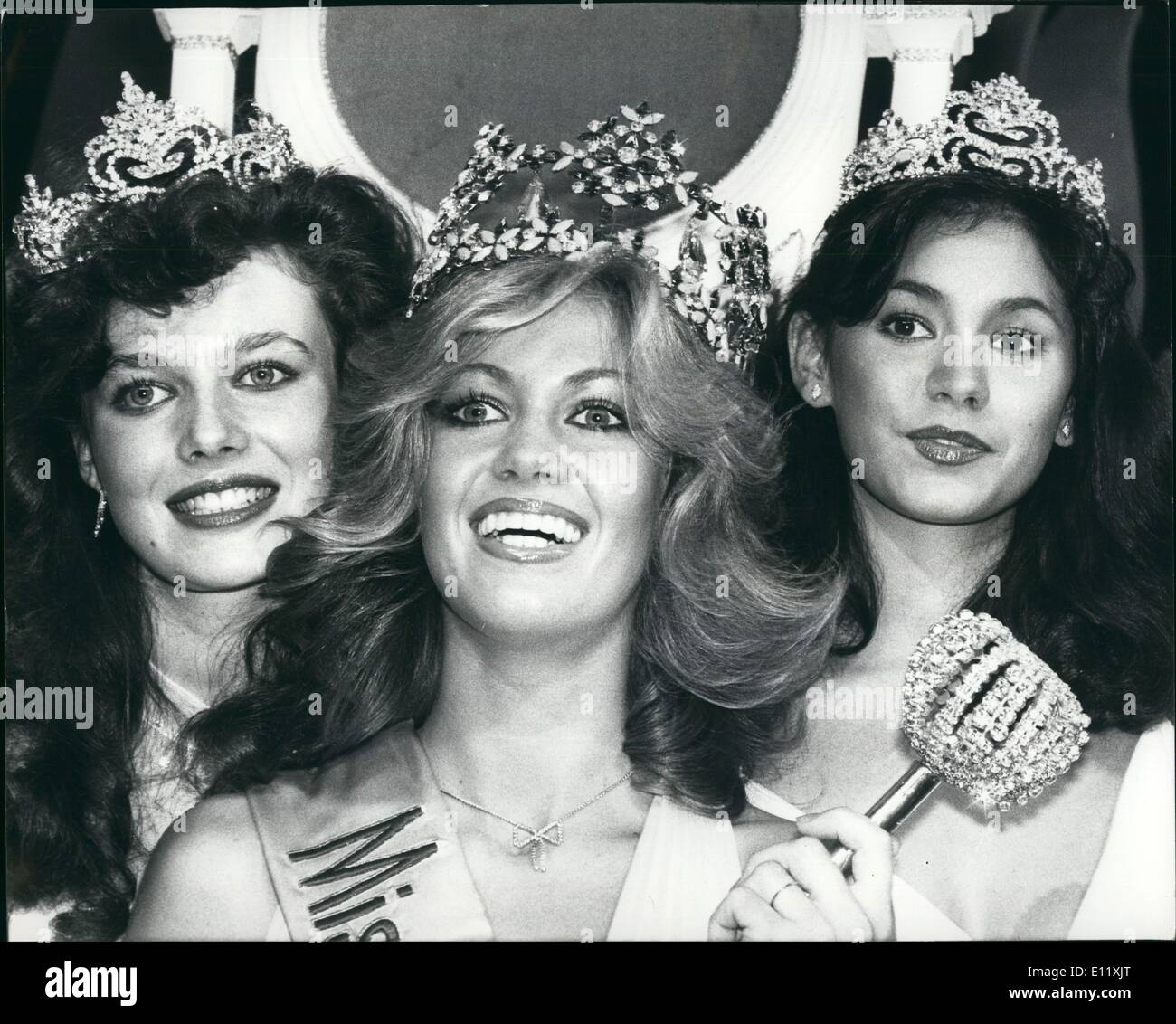 Nov. 11, 1980 - Miss Germany is the new Miss World: 18 year-old Gabriella Brum, Miss Germany, won the title of Miss World at London's Royal Albert Hall last night. Miss Guam, 19 year-old Kimberley Santos was second, and Miss France, 17 year-old Particia Barzyk was third, Gabriella Brum lives in Los Angeles with her 52 year-old boyfriend, Benno Bellenbaum, a film cameramen. Photo shows Seen after the crowning cremony, The new miss World, Gabriella Brum (Miss Germany, on her left runner-up Miss Gaum, and third Miss France. Stock Photo