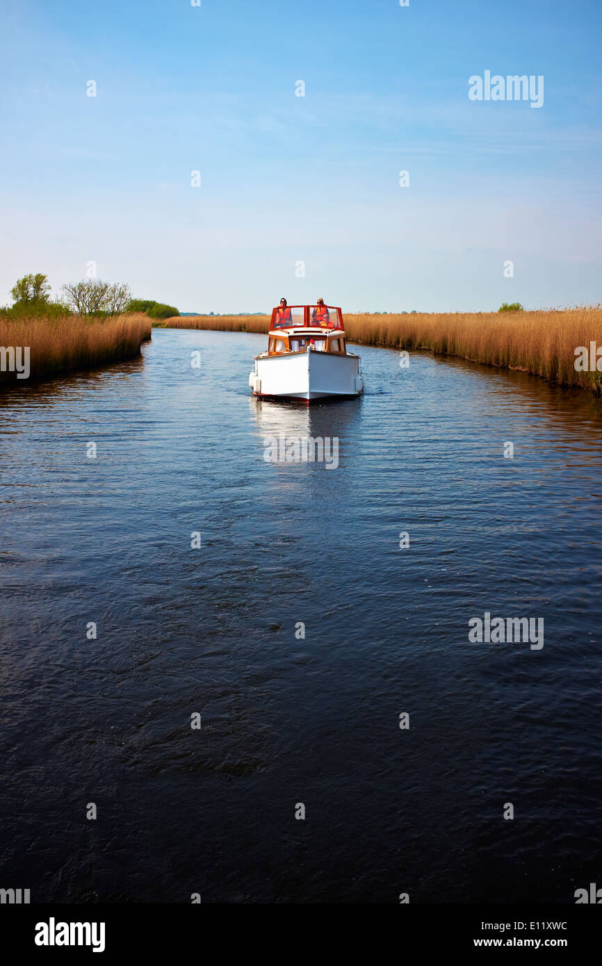 Boating On The Norfolk Broads, Norfolk, England, UK, Europe. Stock Photo