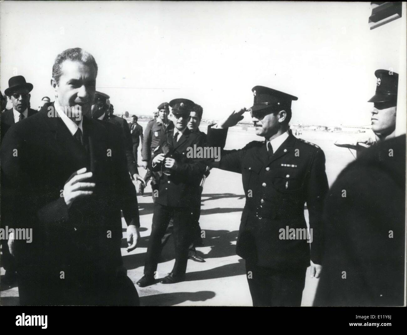 Mar. 09, 1981 - Italy's Minister of Foreign Affairs just made an official visit to Israel. It's the first time for an Italian Minister of Foreign Affairs to travel to Israel. Mr. Aldo Moro is pictured arriving to the Lod Airport. Stock Photo