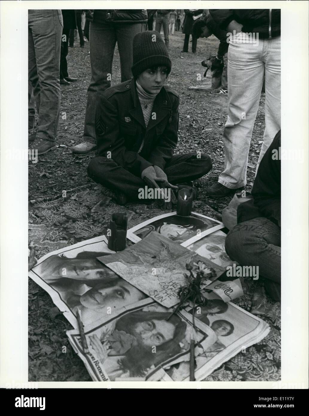 Dec. 12, 1980 - Central park, New york: Tens of thousands gathered in central park today for a ten minute silent vigil for slain Beatle, John Lennon. Photo shows Mourners in central park Stock Photo