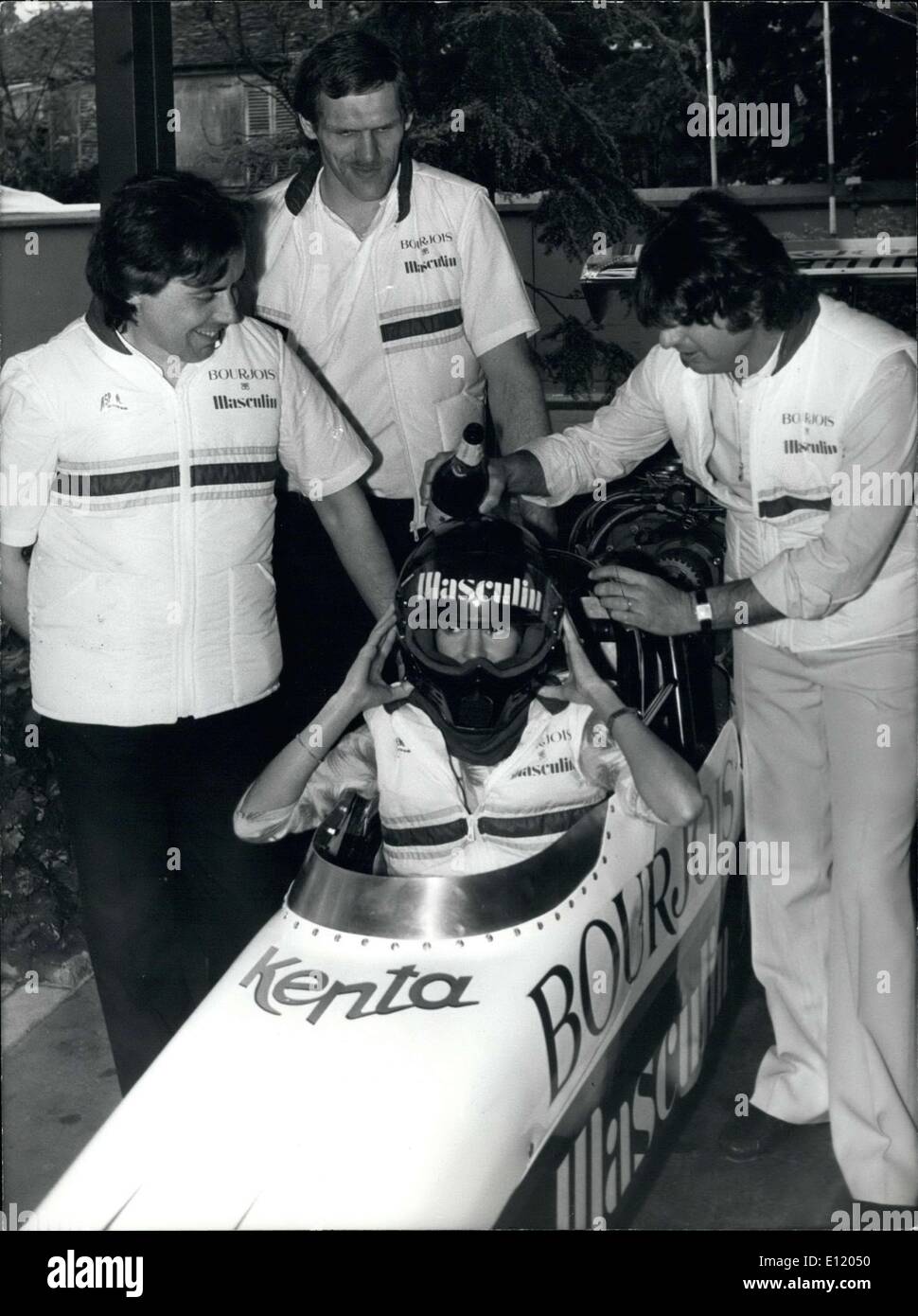 Apr. 30, 1981 - Les Parfum Bourjois,' one of the leaders of French perfumes now have a French six meter drag racing car from the United States. Sweden's Kenta Presson, the European champion, will go through France's large cities in the car for the next four months. Here is Presson's sponsor, Anne Aprillaud, in the new race car. Stock Photo
