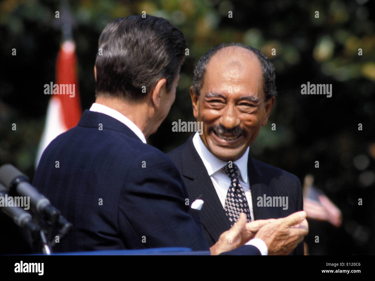 Aug 06, 1981; Washington, DC, USA; United States Republican President RONALD REAGAN and President of Egypt ANWAR EL-SADAT during his state visit to the US.. (Credit Image: KEYSTONE Pictures USA/ZUMAPRESS.com) Stock Photo