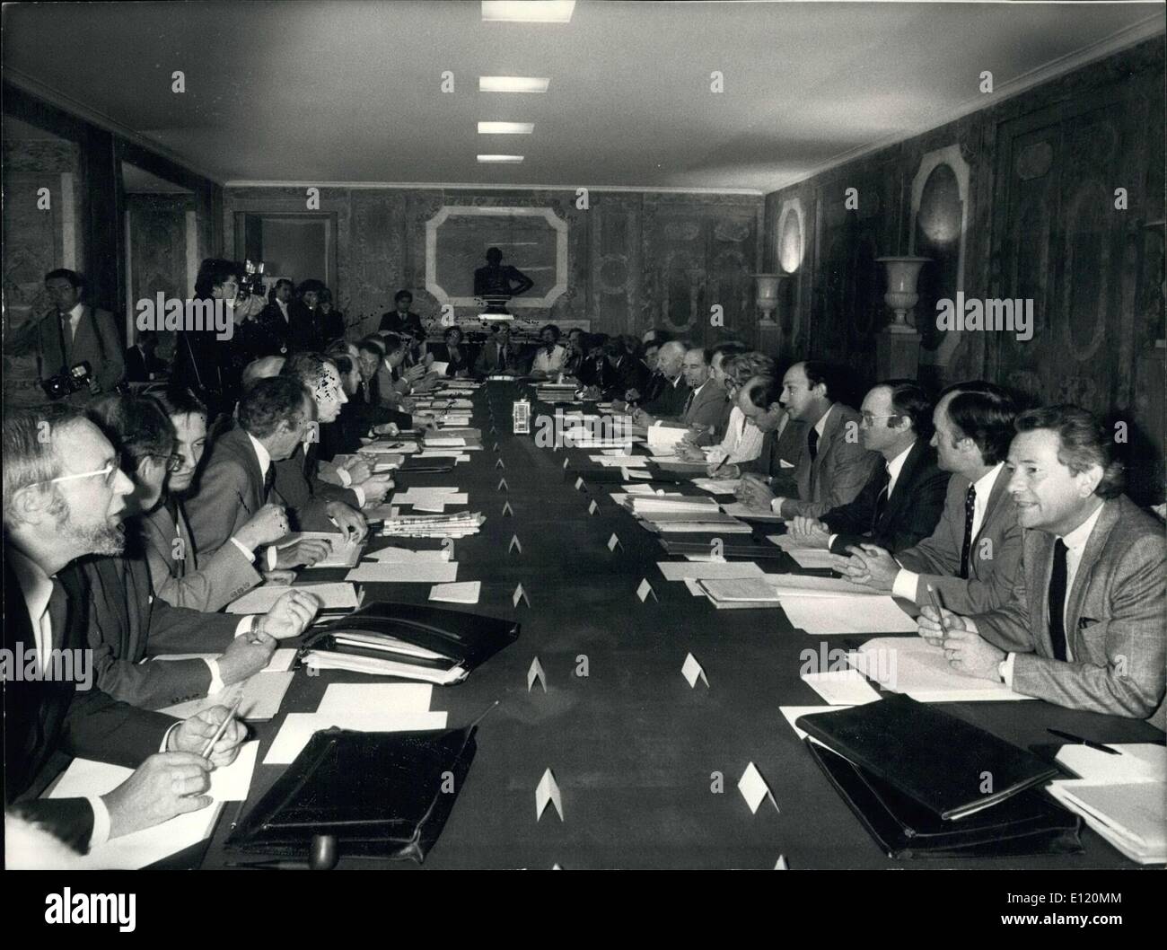 Sep. 02, 1981 - President Mitterrand is to the right in the back with Gaston Defferre, Minister of the Interior, at his side. (C Stock Photo