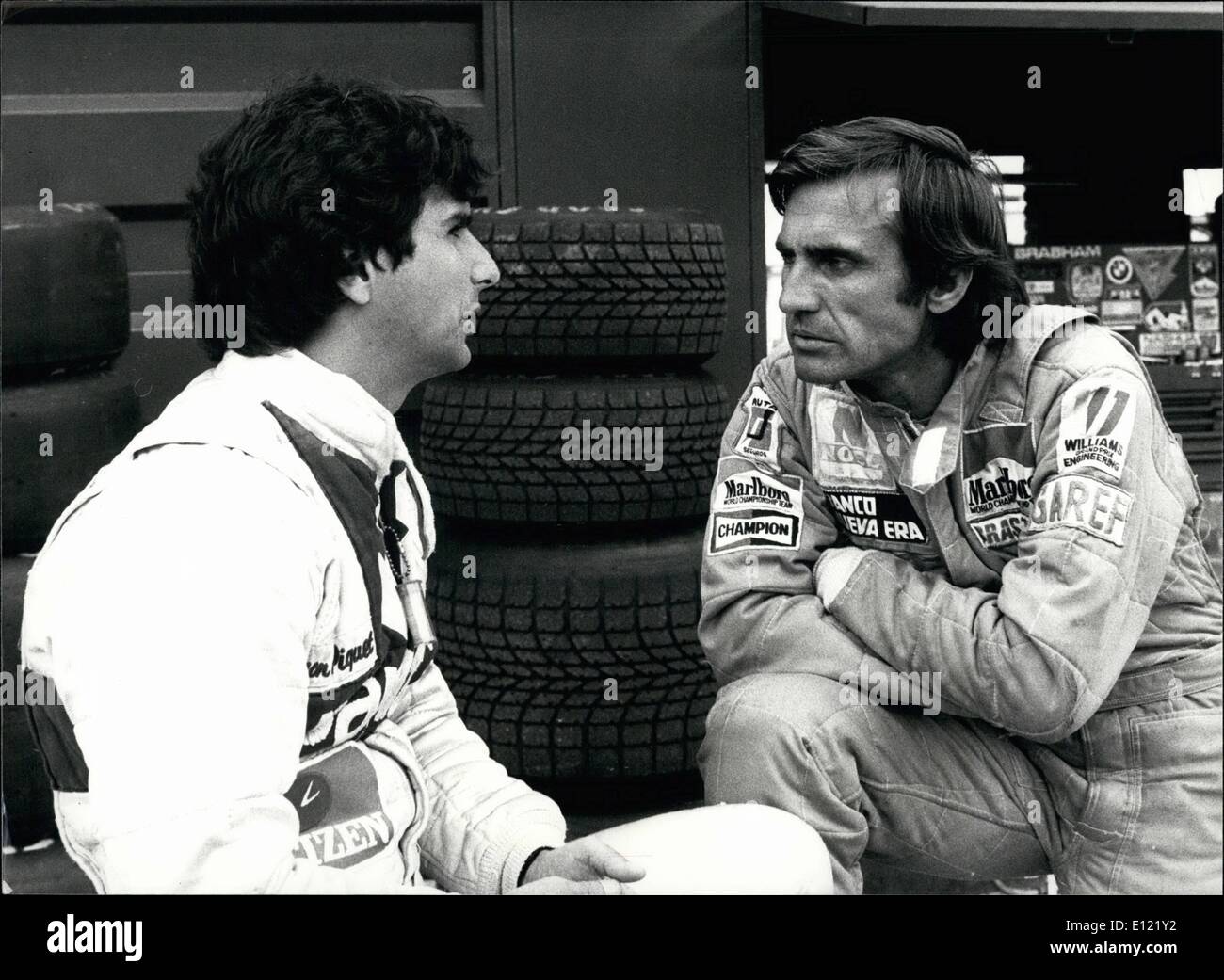 Dec. 12, 1981 - Formula-1 champs: Is Reutemann loosing his leadership to Piquet?. Carlos Reutemann right is the leader in the Stock Photo