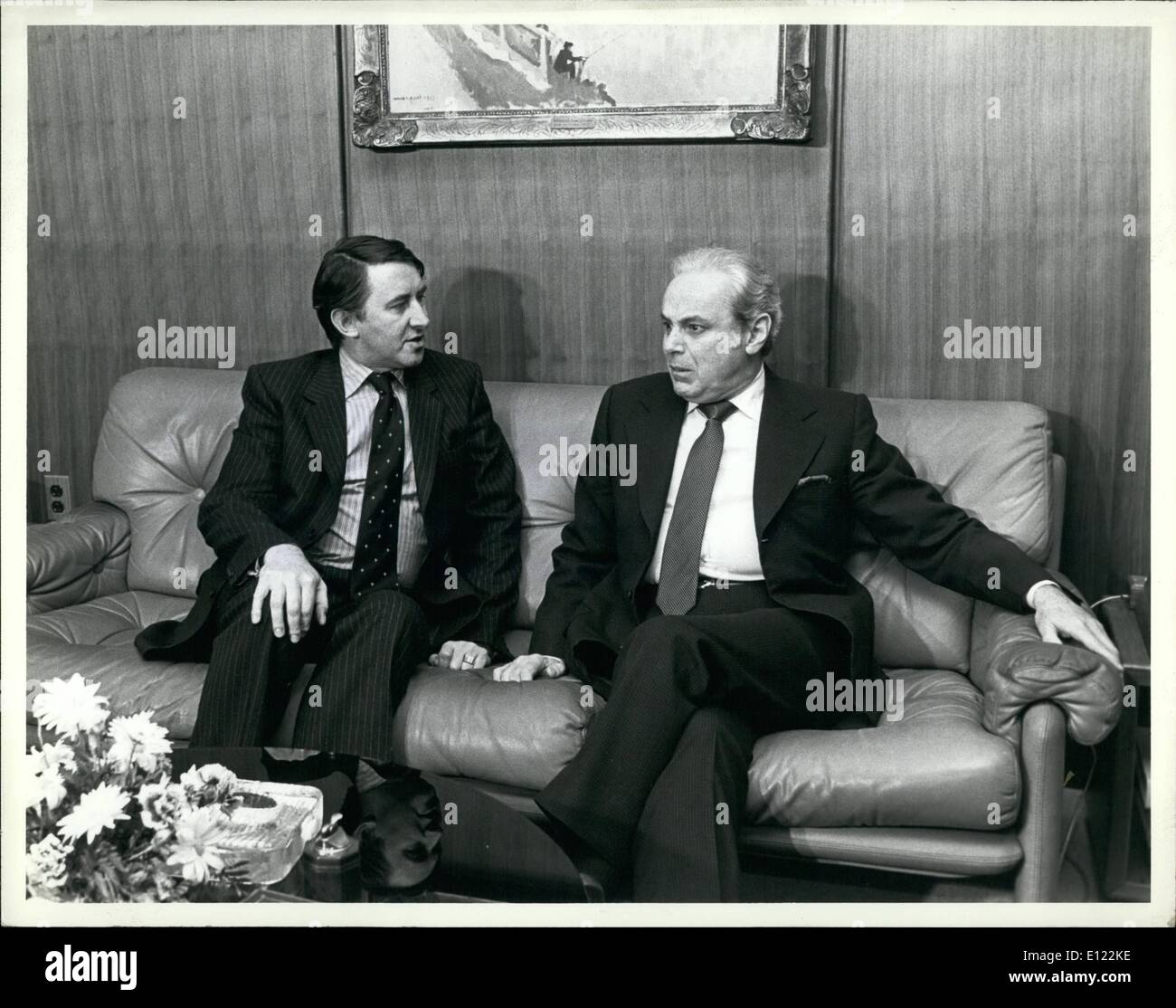 Apr. 04, 1982 - Setary-General Meets With British Liberal Party Head: Setary-General Javier Perez de Cuellar right meeti Stock Photo