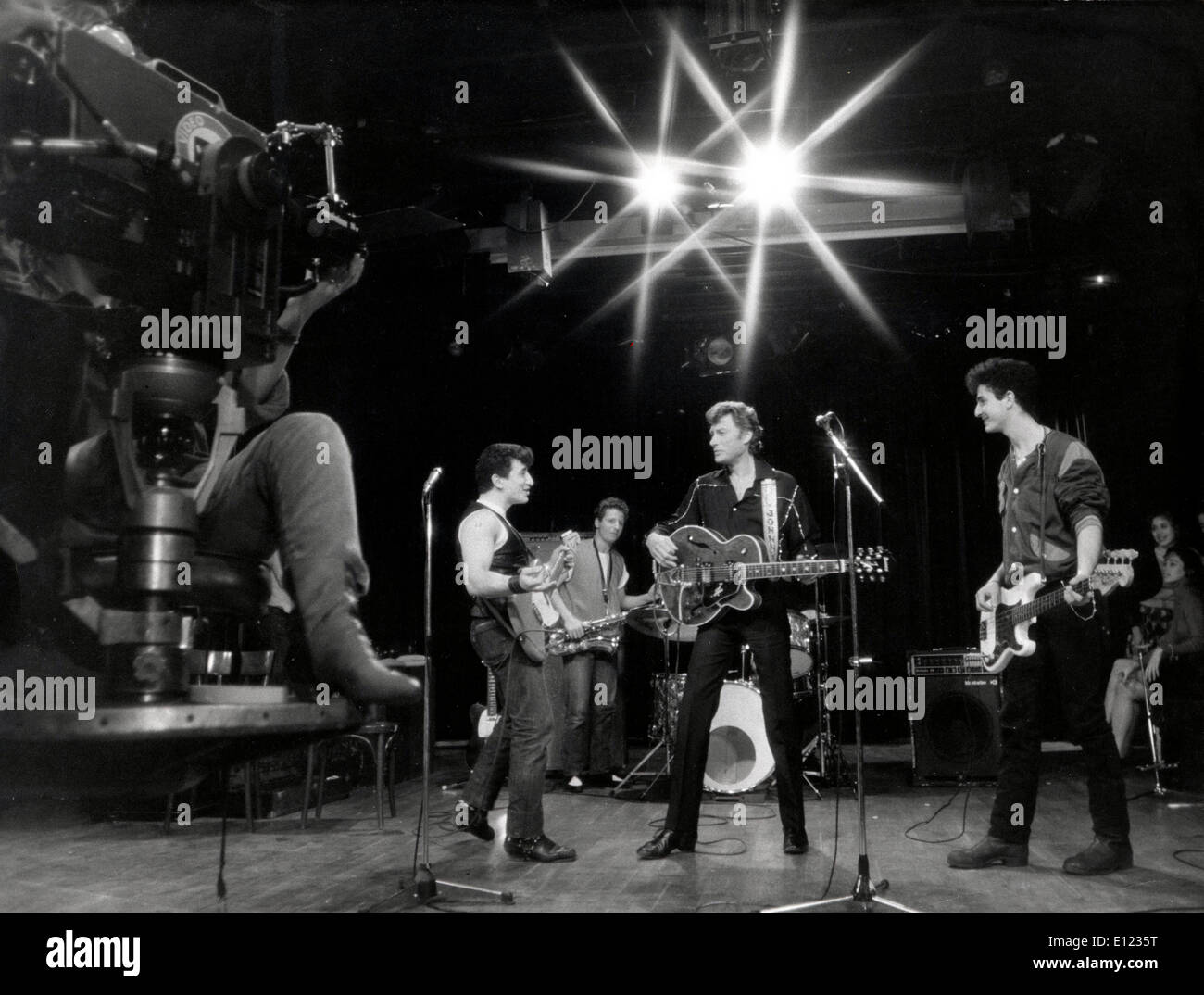 JOHNNY HALLYDAY on the set of the video clip Mon petit loup. Stock Photo