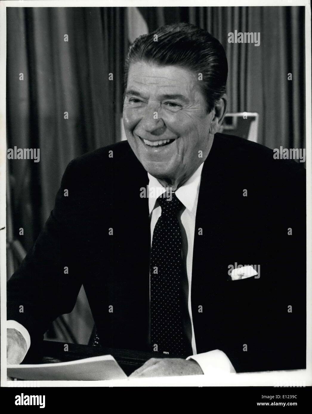 Aug. 16, 1982 - We Really Need It Washington, D.C.: President Ronald Reagan Is Shown As He Completed A Nationwide TV Talk From The Oval Office Of The White House Appealing For Support For A 98 Billion Dollar Tax Increase, The Highest In Peace Time History. Stock Photo