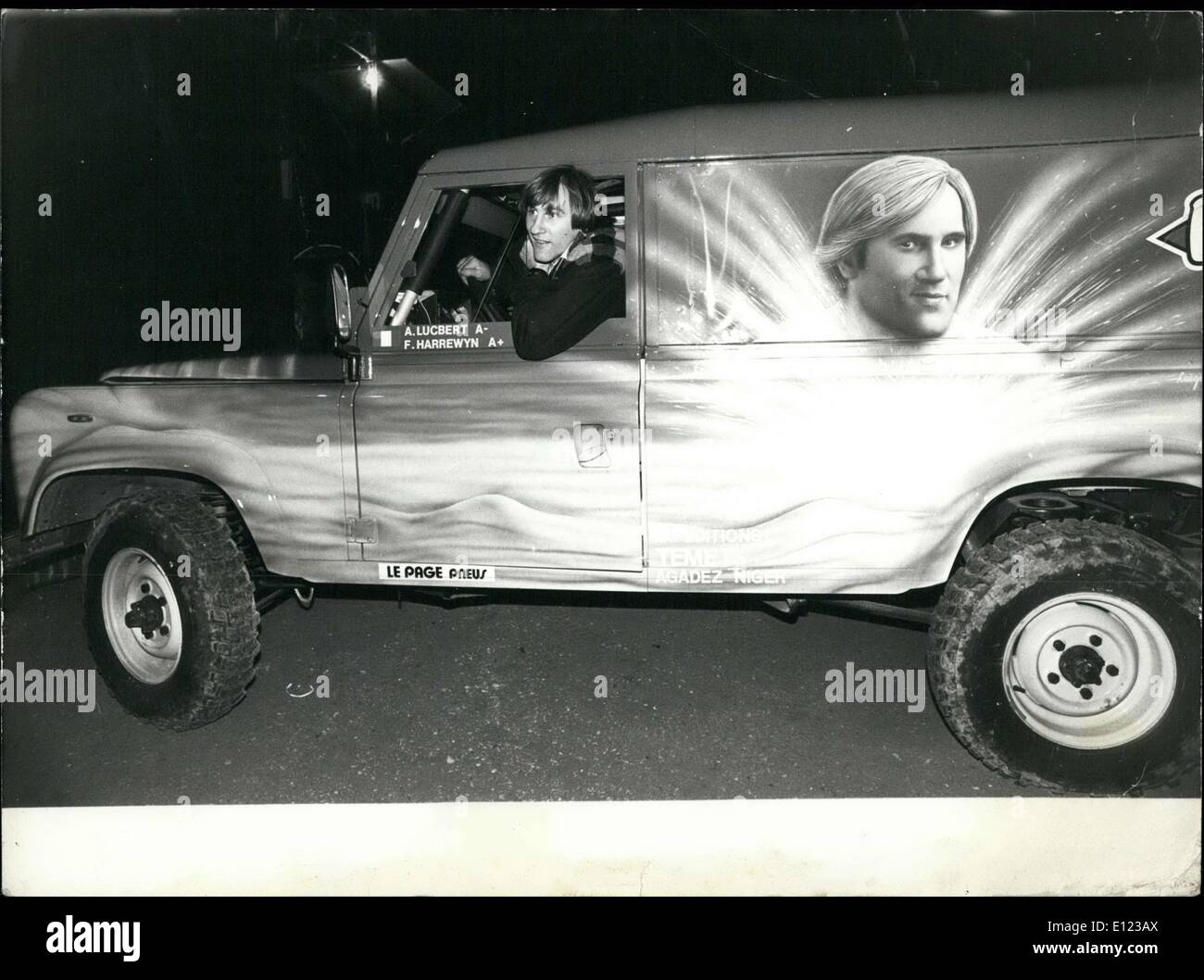 Dec. 10, 1984 - Gerard Depardieu in a Land Rover Painted in his Image Stock Photo