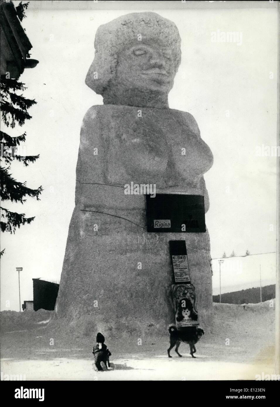 Mar. 03, 1984 - Here is the work of an amateur sculptor called ''Bonne Femme'' that sits at the entrance of Lucerne, in the mountains that overhang the small Swiss town. Monaco's Princess Caroline and Prince Albert with their Nurse Stock Photo