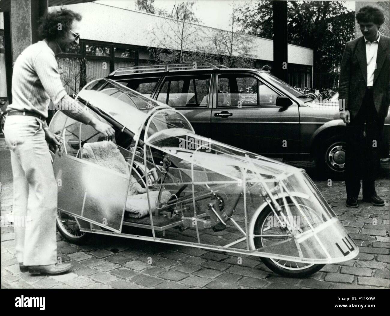 May 07, 1984 - Physician Klaus Lidwig with a Rain-Proof Tricycle Stock Photo