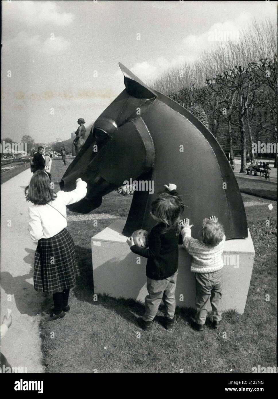 Apr. 18, 1985 - Children and a horse head statue by sculptor Pierre Clavaret .co Stock Photo