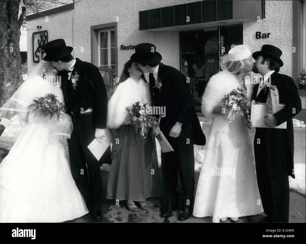 Feb. 02, 1986 - Triple-wedding in Switzerland.: ''Why not do three-in-one?'' was the idea of Beatrice, Andrew and Roland Weibel Stock Photo