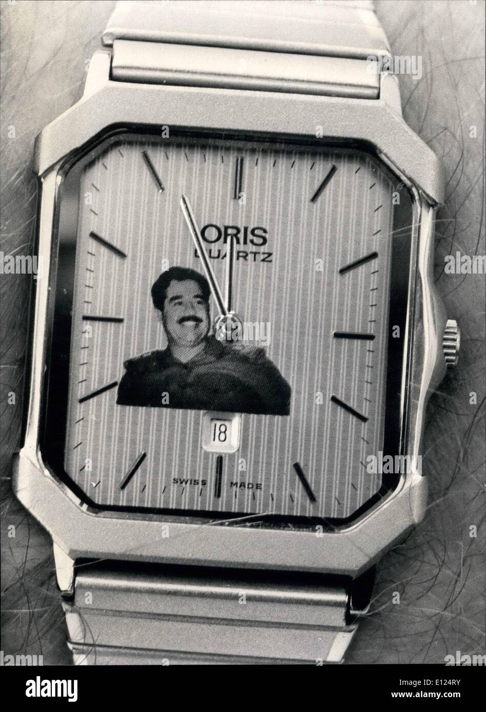 Dec. 12, 1990 - Time is running for Saddam: A Swiss watchmaker-company decided to make money on warfare their way by sending on Stock Photo