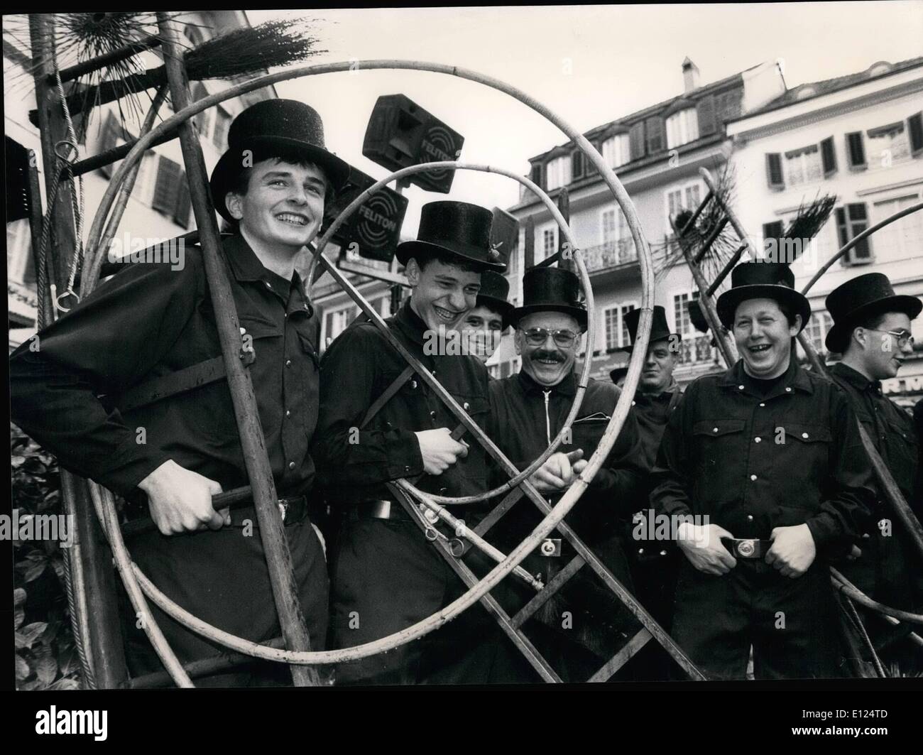 Jan. 01, 1991 - A SWEEP'S SMILE FOR SWITZERLAND All smiles are some of the 200 chimney sweeps who met on New Year's Day in Solothurn to wish Switzerland a happy 700th anniversary. Sweeps - Fortune's favourites so the saying goes are the proverbial harbingers of good luck. Stock Photo