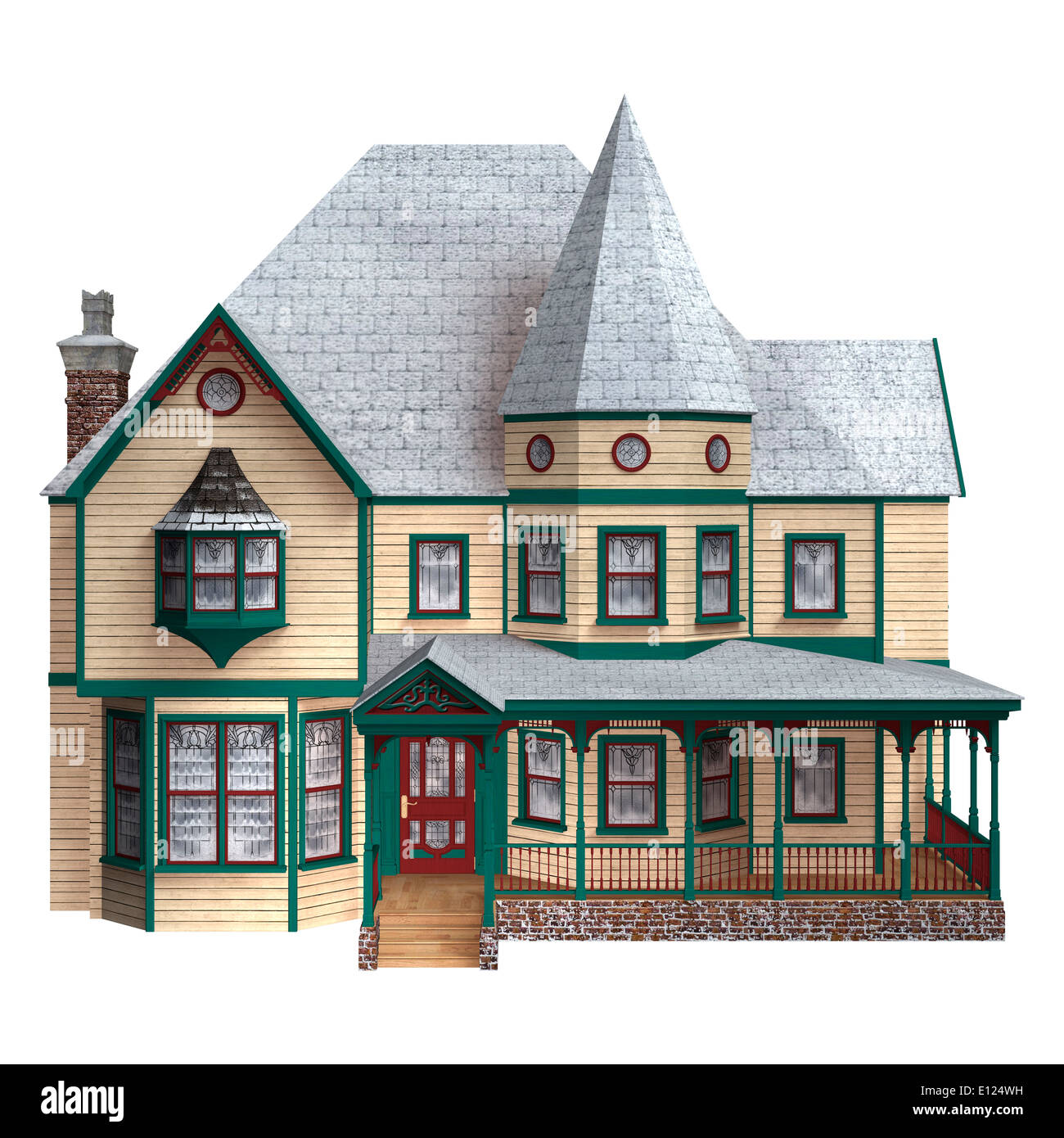 3D digital render of a beautiful Victorian winter house isolated on ...