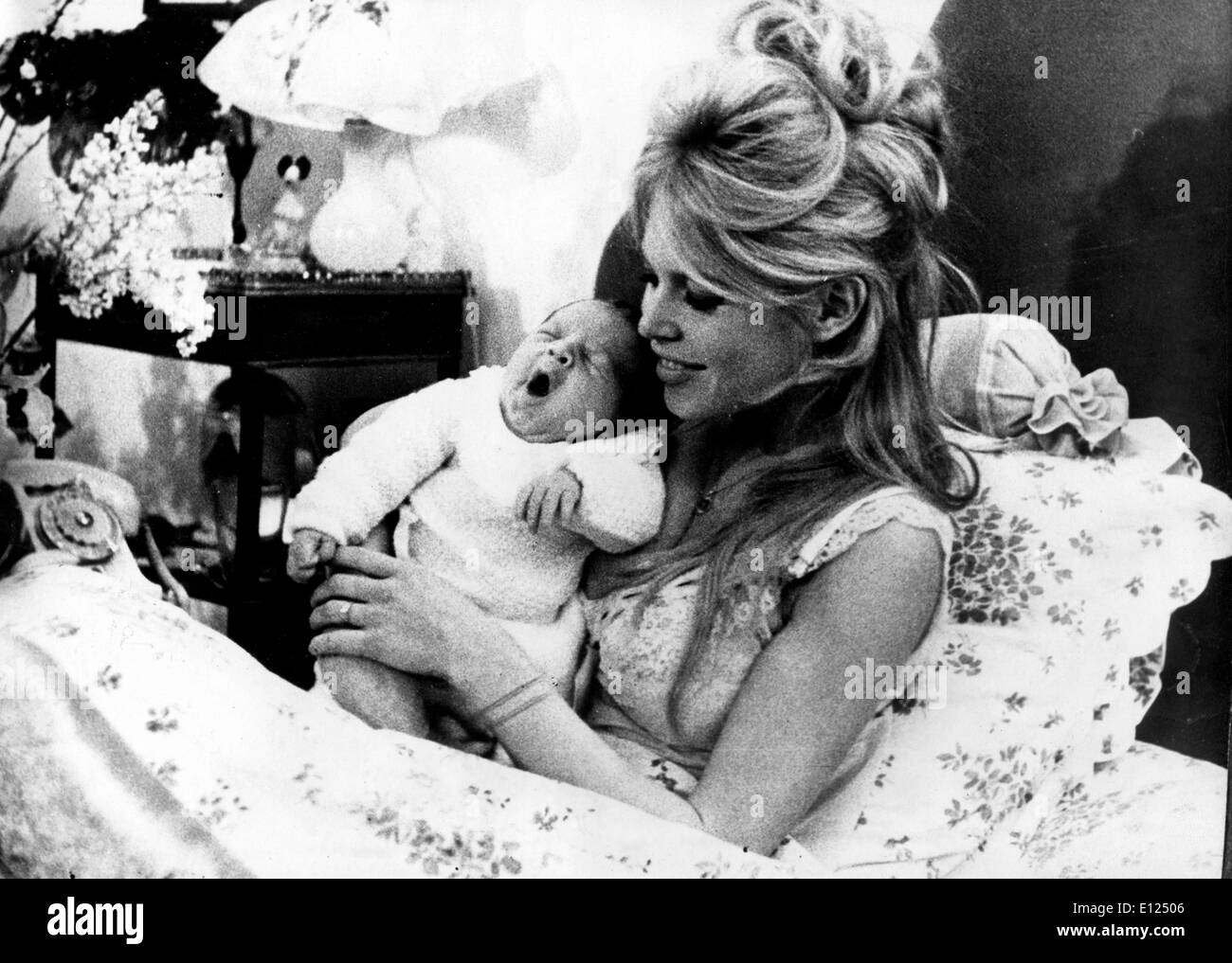 Actress Brigitte Bardot with newborn baby Stock Photo