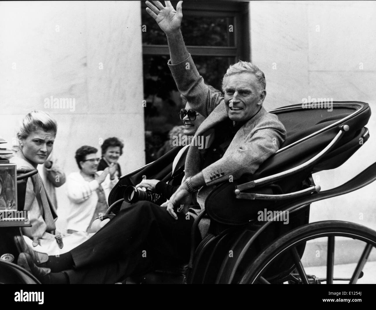 Jun 21, 1991; Como, Italy; Actor CHARLTON HESTON known for his religious roles in 'Ben-Hur' and 'The Ten Commandments', on a coach ride in Como, Italy.. (Credit Image: KEYSTONE Pictures USA/ZUMAPRESS.com) Stock Photo