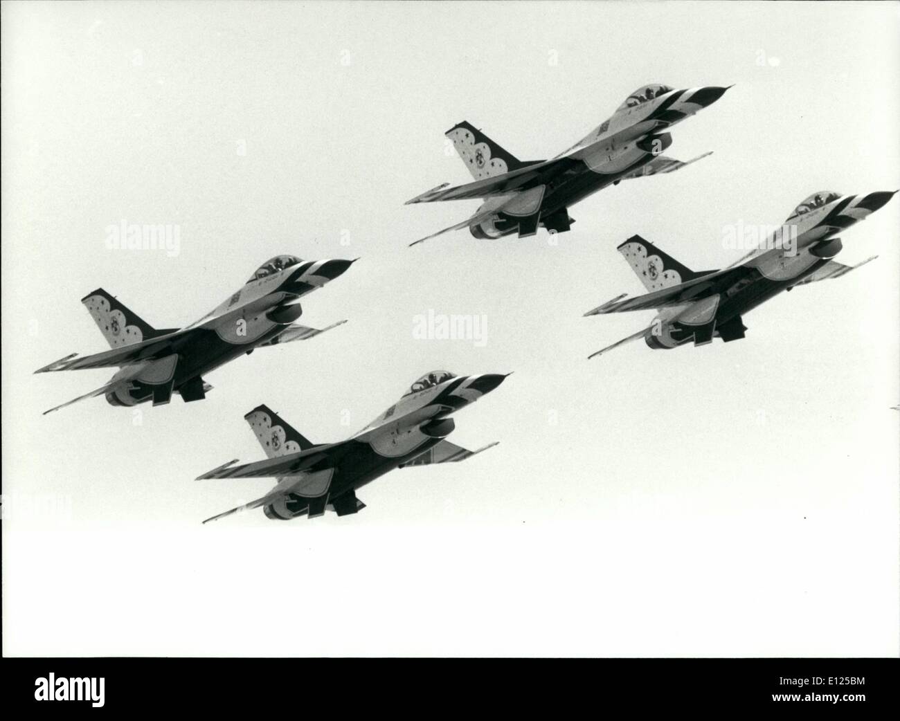 Sep. 09, 1991 - US Thunderbirds at Aircraft Show in Payerne. Four Thunderbirds F-16 of the United States Air Force are seen flying in formation during the aircraft-show in Payerne (Switzerland), September 8th. 10/9/1991 Stock Photo