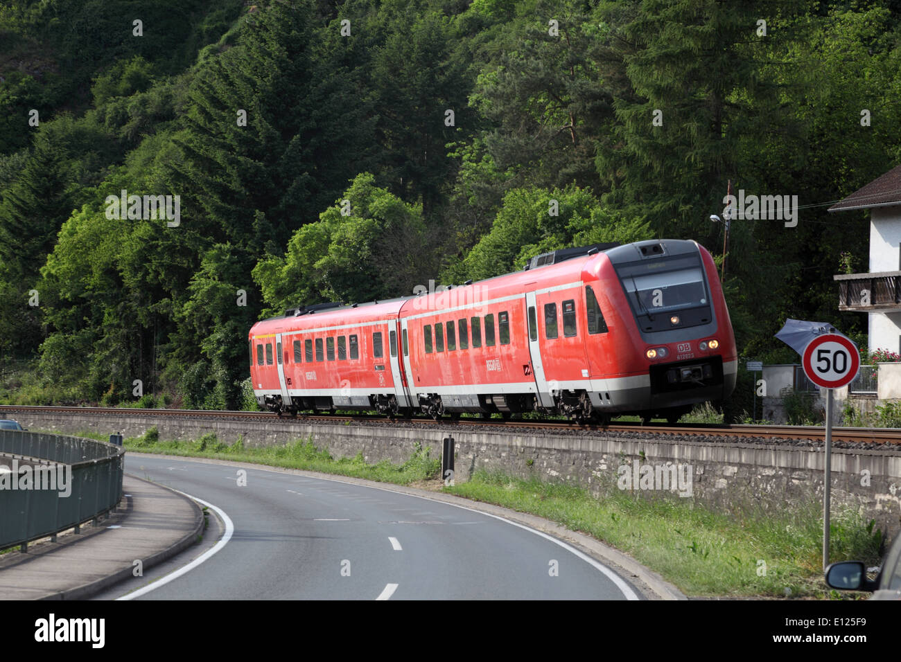 German regional train tilting in a bend Stock Photo Alamy
