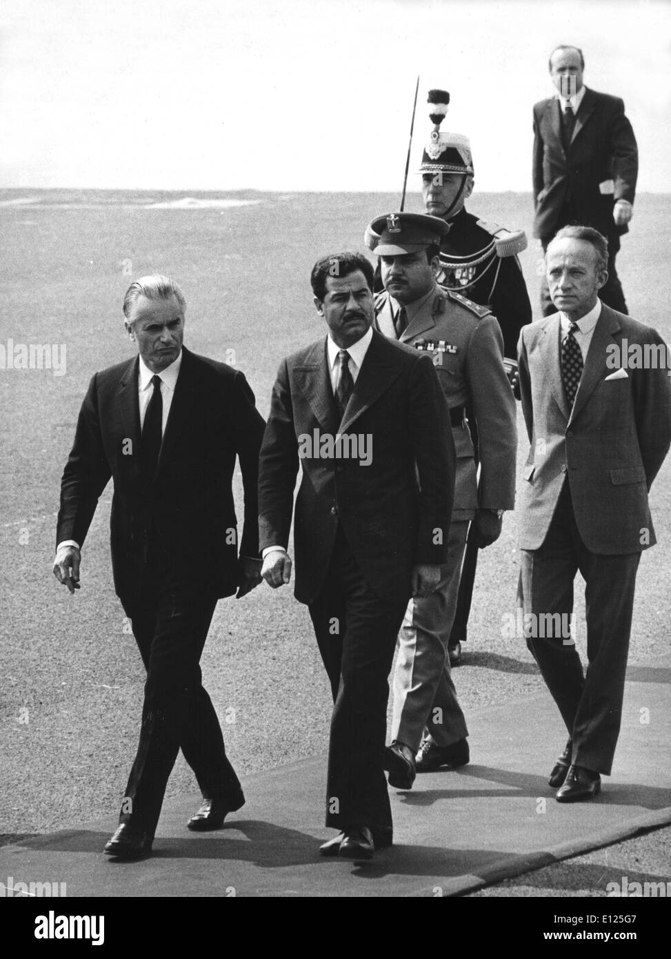 Dec 14, 2003; Paris, FRANCE; (FILE PHOTO) Saddam Hussein Captured by US forces today December 14, 2003 in Tikrit, Iraq. Pictured: June 14th 1972. Former Iraqi President SADDAM HUSSEIN Picture shows the then Iraqi Vice-President during an official visit to Paris. On the left is JAQUES CHABAN-DELMAS.. (Credit Image: KEYSTONE Pictures USA/ZUMAPRESS.com) Stock Photo