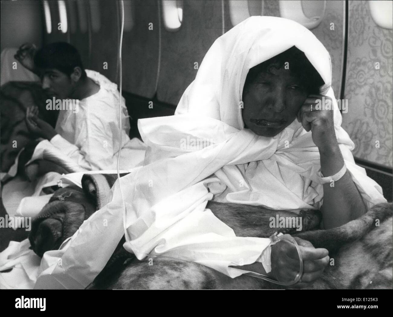 Mar. 03, 1988 - Poison gas victims to be treated in Switzerland: Victims of the poison gas attack by the irak airforce on iranian territory are waiting in the plane on Geneva airport, March 29, to be brought in Swiss hospitals for medical treatment. Stock Photo