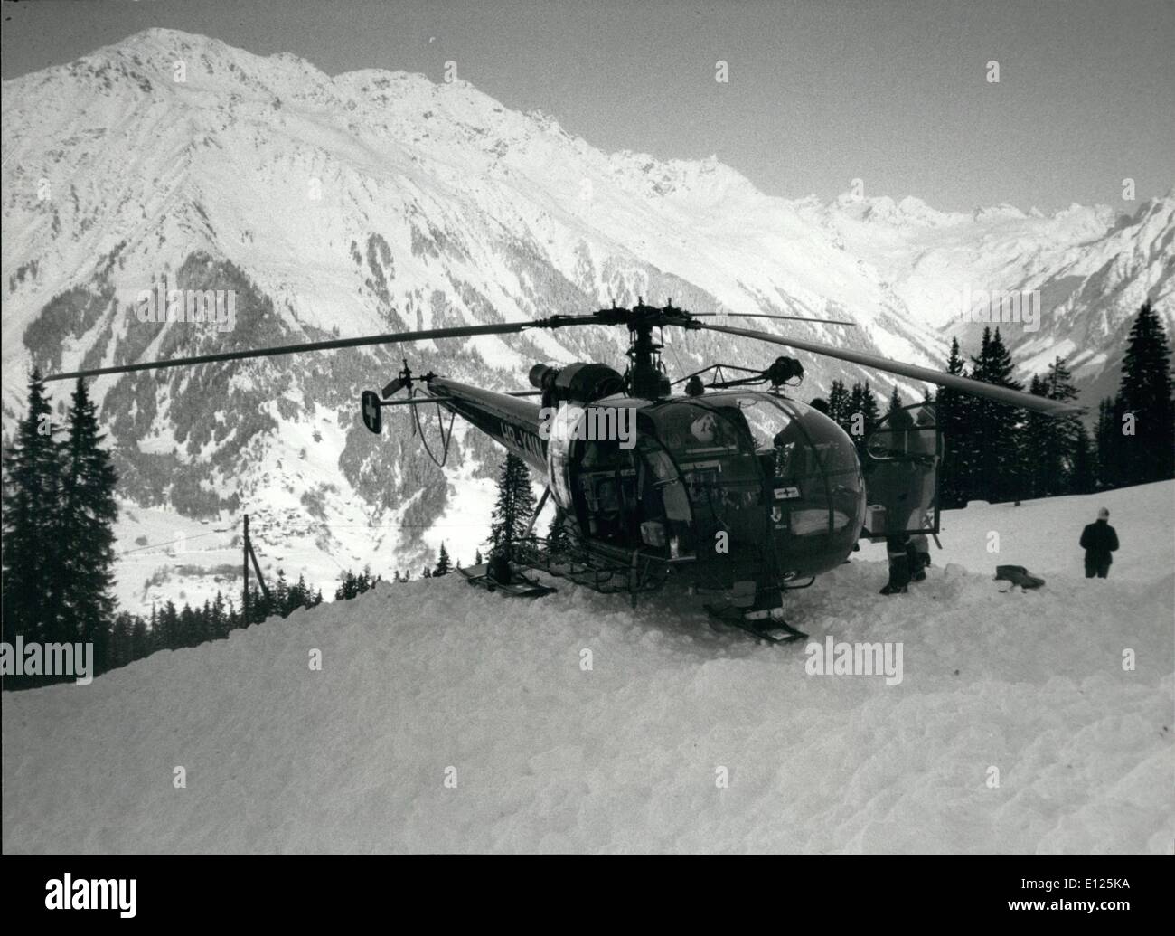 Mar. 03, 1988 - Klosters/Switzerland: Royal Ski Tragedy: A rescue helicopter stands near the place where Prince Charles friend Hugh Lindsay was killed in an avalanche on march 10th. Stock Photo