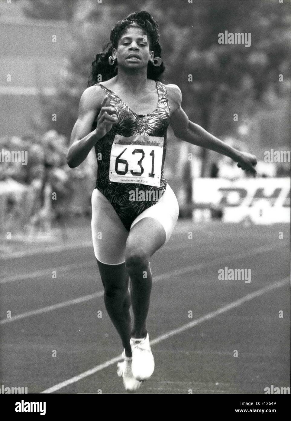 Jun. 06, 1989 - New sprint talent Dawn Sorell from USA was the big star at a track and field meeting in Lucerne, taking place there June 24. Picture shows Dawn Sorell in action during 100 m sprint, which she won in 11,05 seconds. Stock Photo