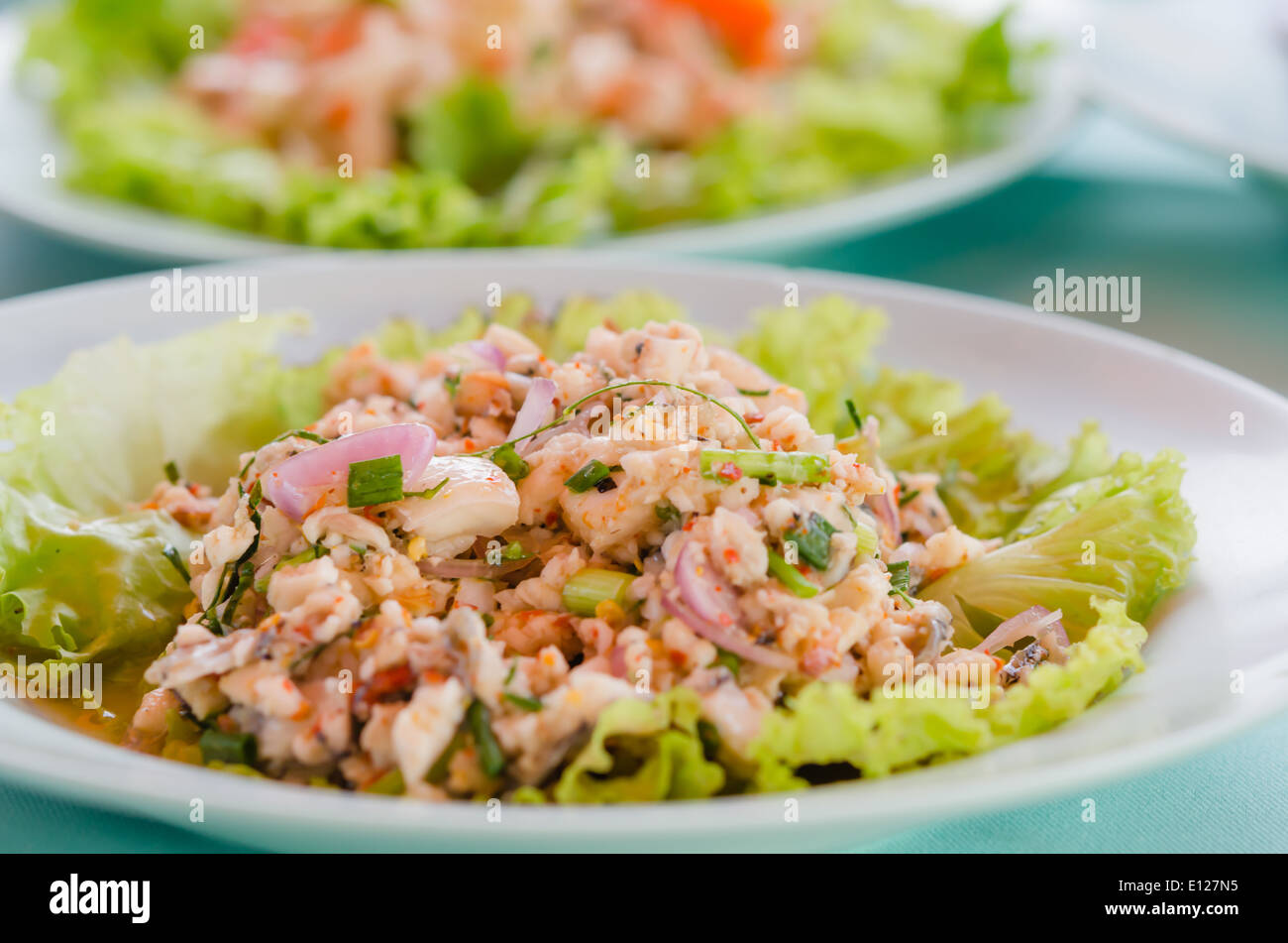 minced fish and mix vegetables , spicy salad Stock Photo