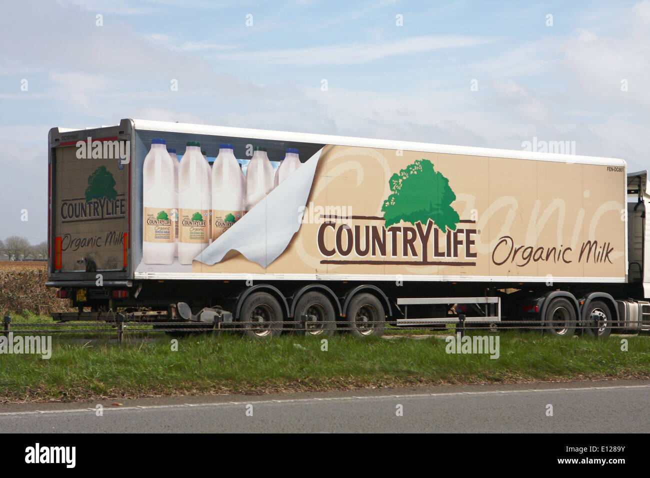 A Country Life truck traveling along the A417 dual carriageway in The Cotswolds, England Stock Photo